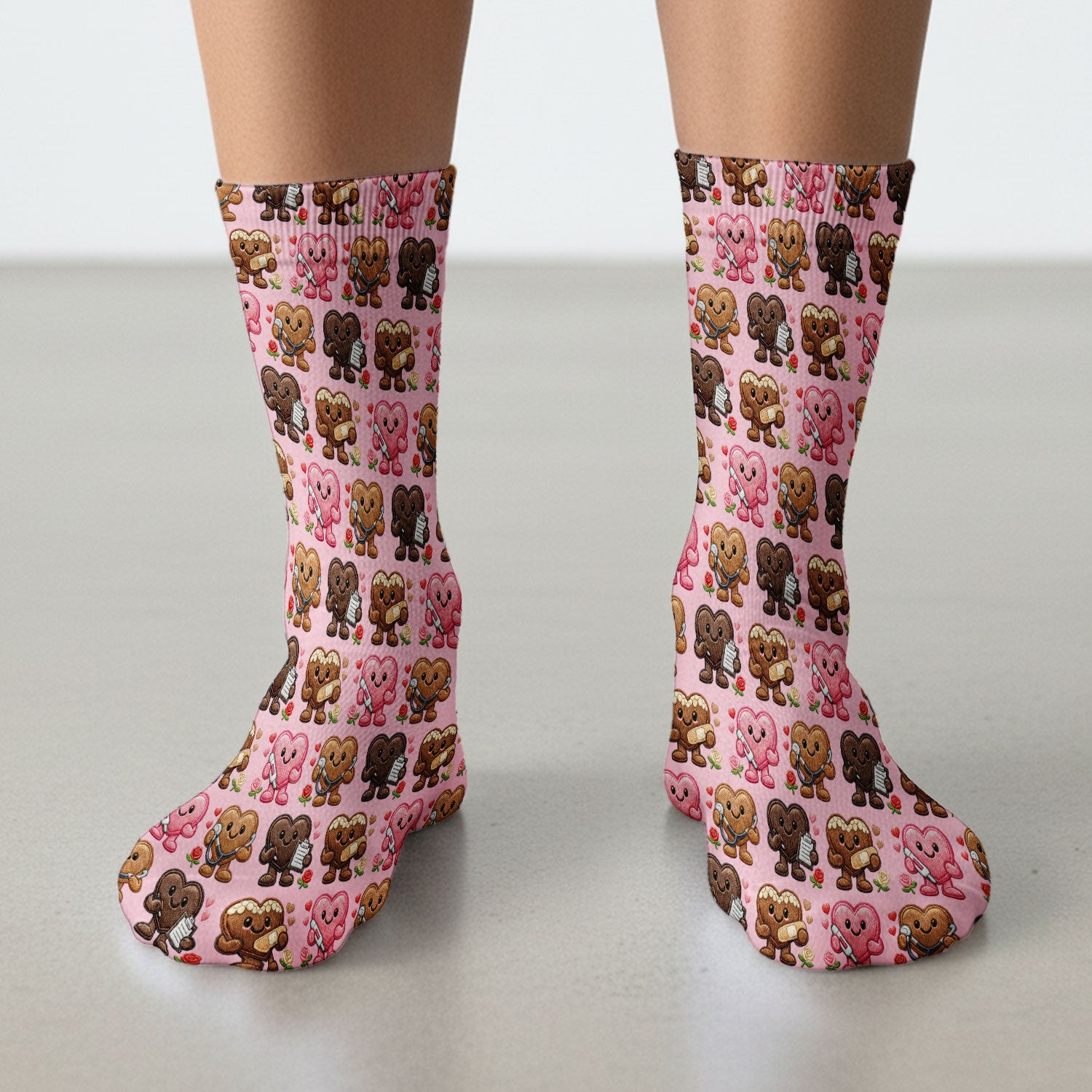 Valentine Heart Nurse Scrub Socks, Cute Medical Love Pattern Sock, Breathable Fabrics Nursing Uniform
