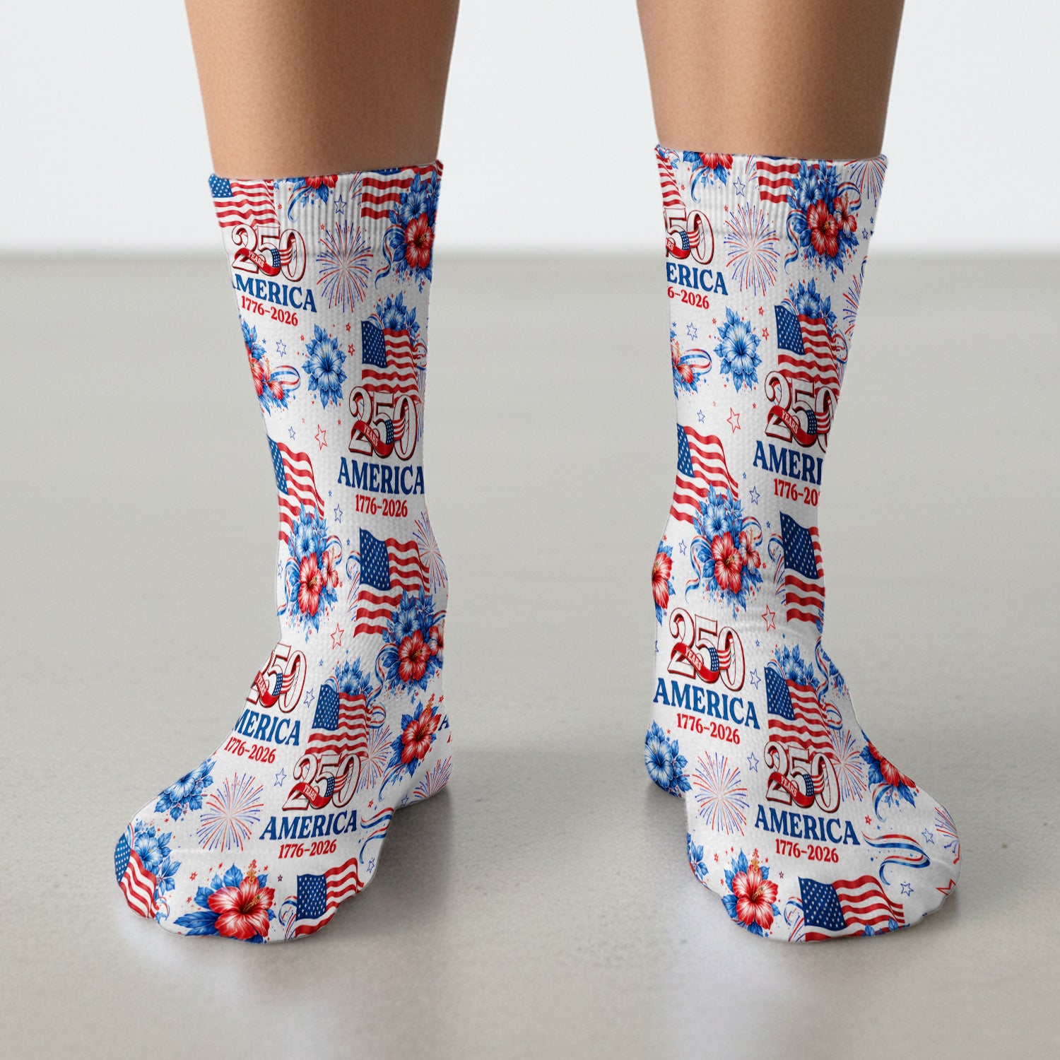 America 250 with Flag Firework Pattern Socks, Adult Socks for Men and Women