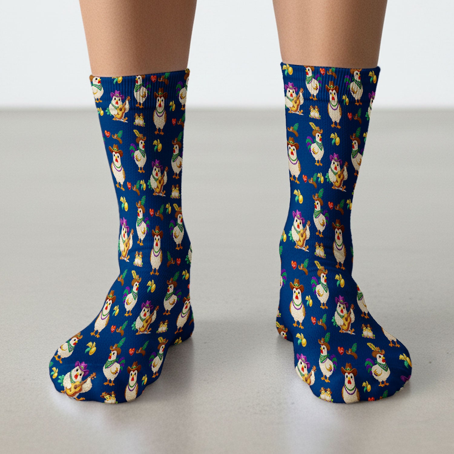 Funny Mardi Gras Rooster Cowboy Print Medical Socks, Socks for Nurse Doctor