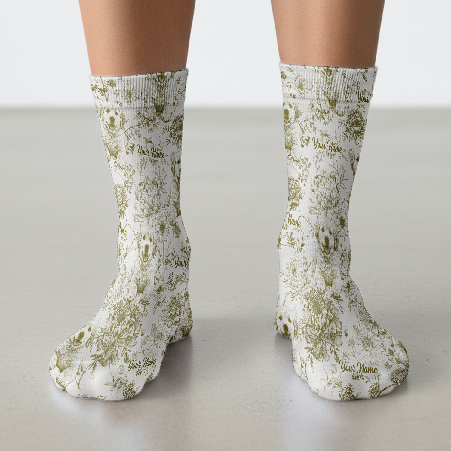 Personalized Custom Pet Photo Name Floral Pattern Socks, Adult Socks for Men and Women