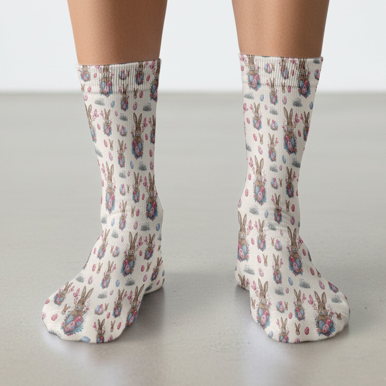 Pastel Easter Bunny Nest Pattern Socks, Socks for Nurse Doctor