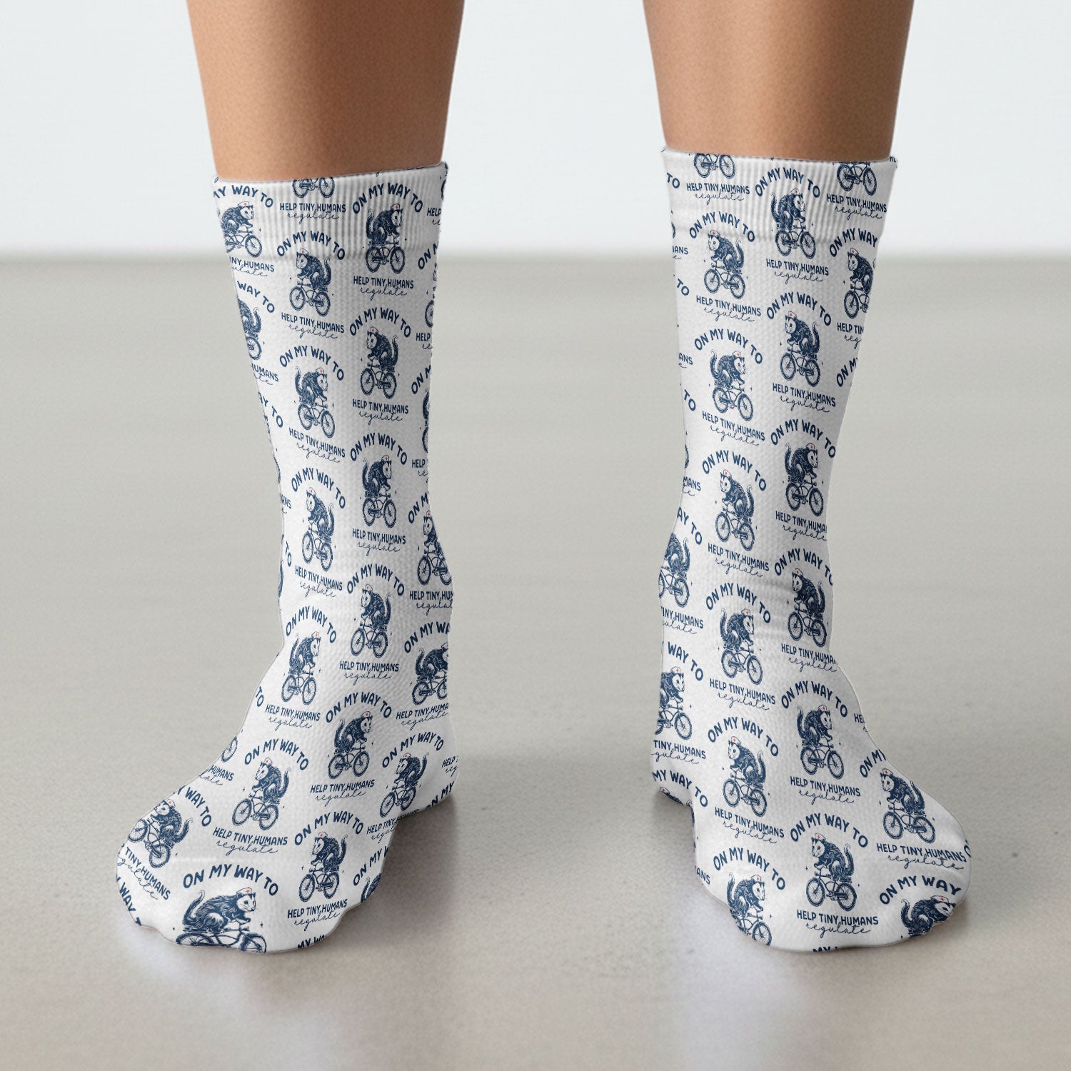 Featuring Biking Opossum With Funny Quote Print Socks, Breathable Fabrics Medical Uniform