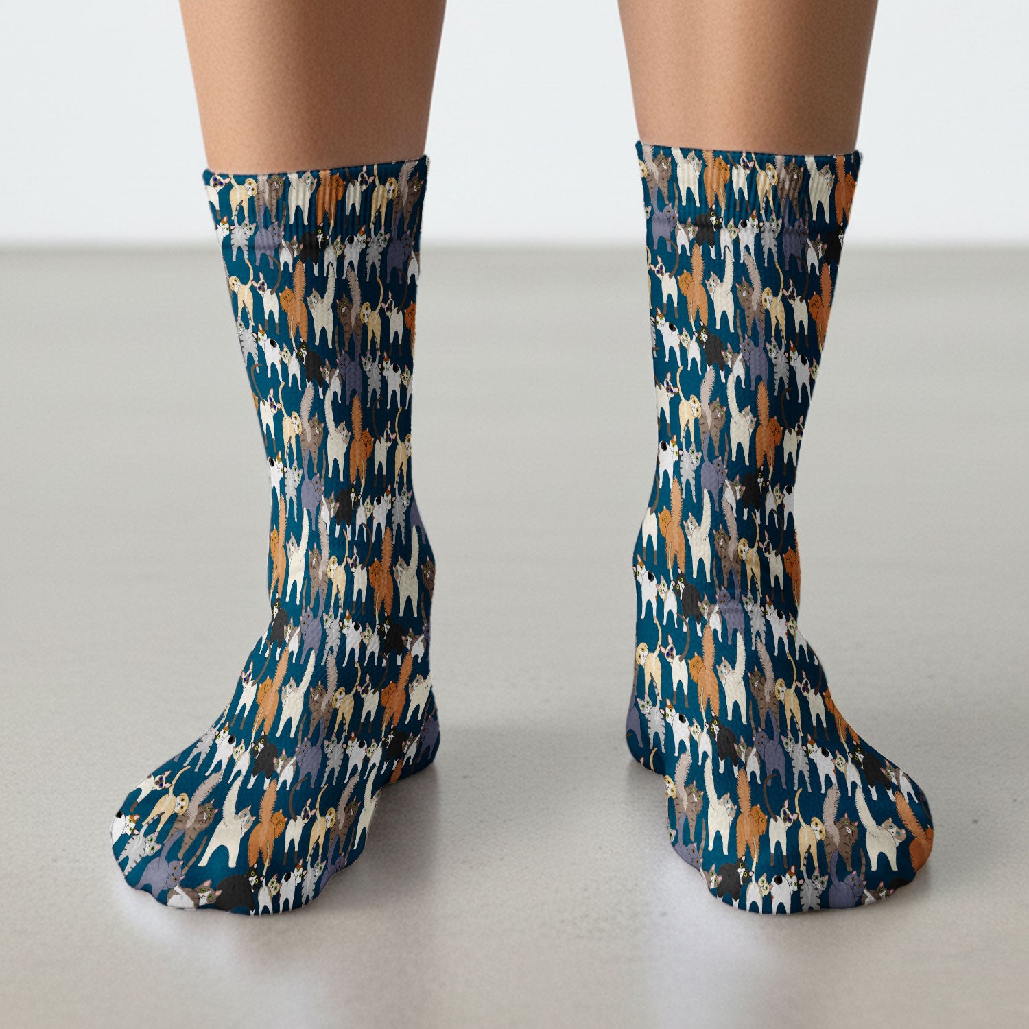 Whimsical Multicolor Cat Cartoon Pattern Medical Socks, Socks for Nurse Doctor