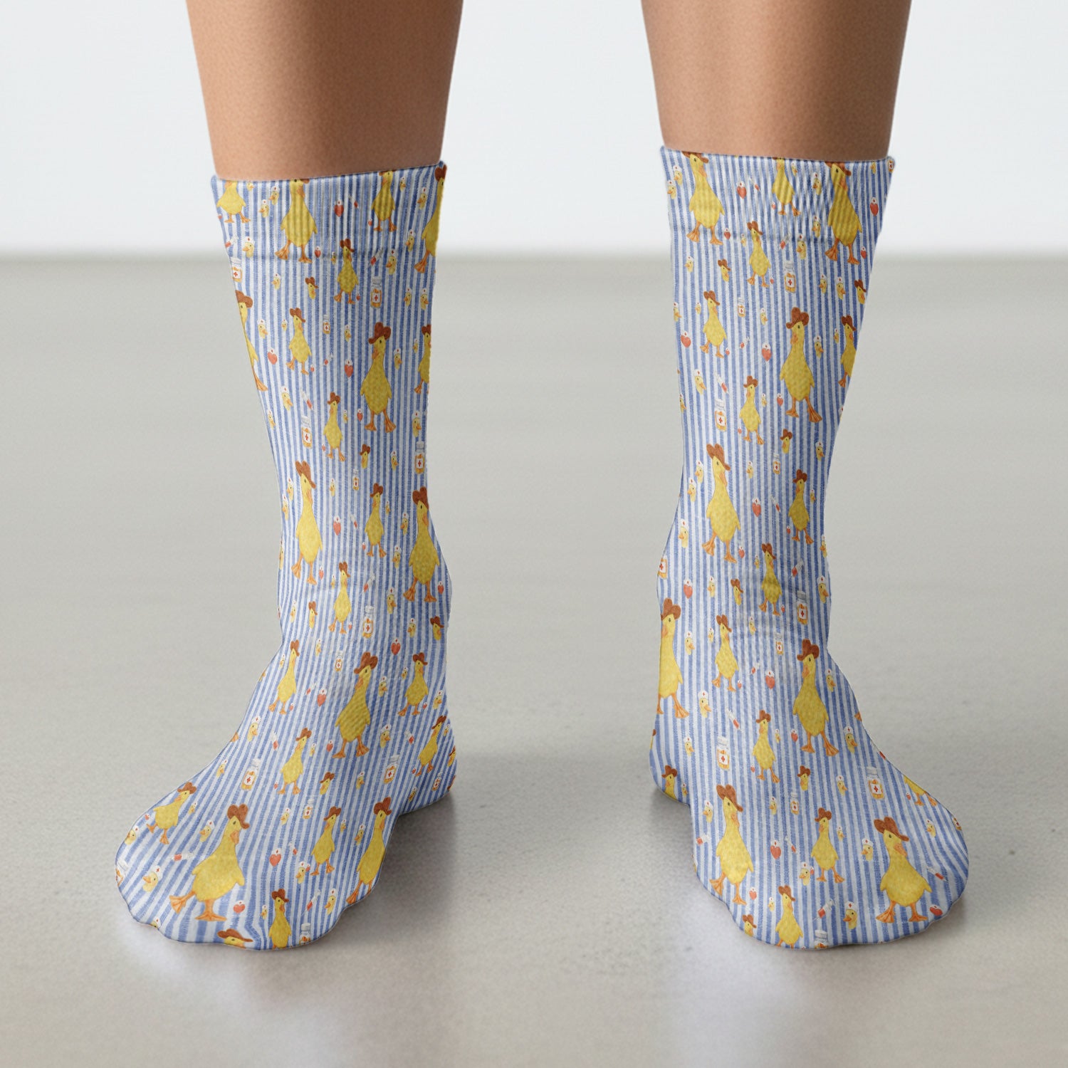 Cowboy Ducktor Vertical Stripe Pattern Socks, Breathable Fabrics Medical Uniform