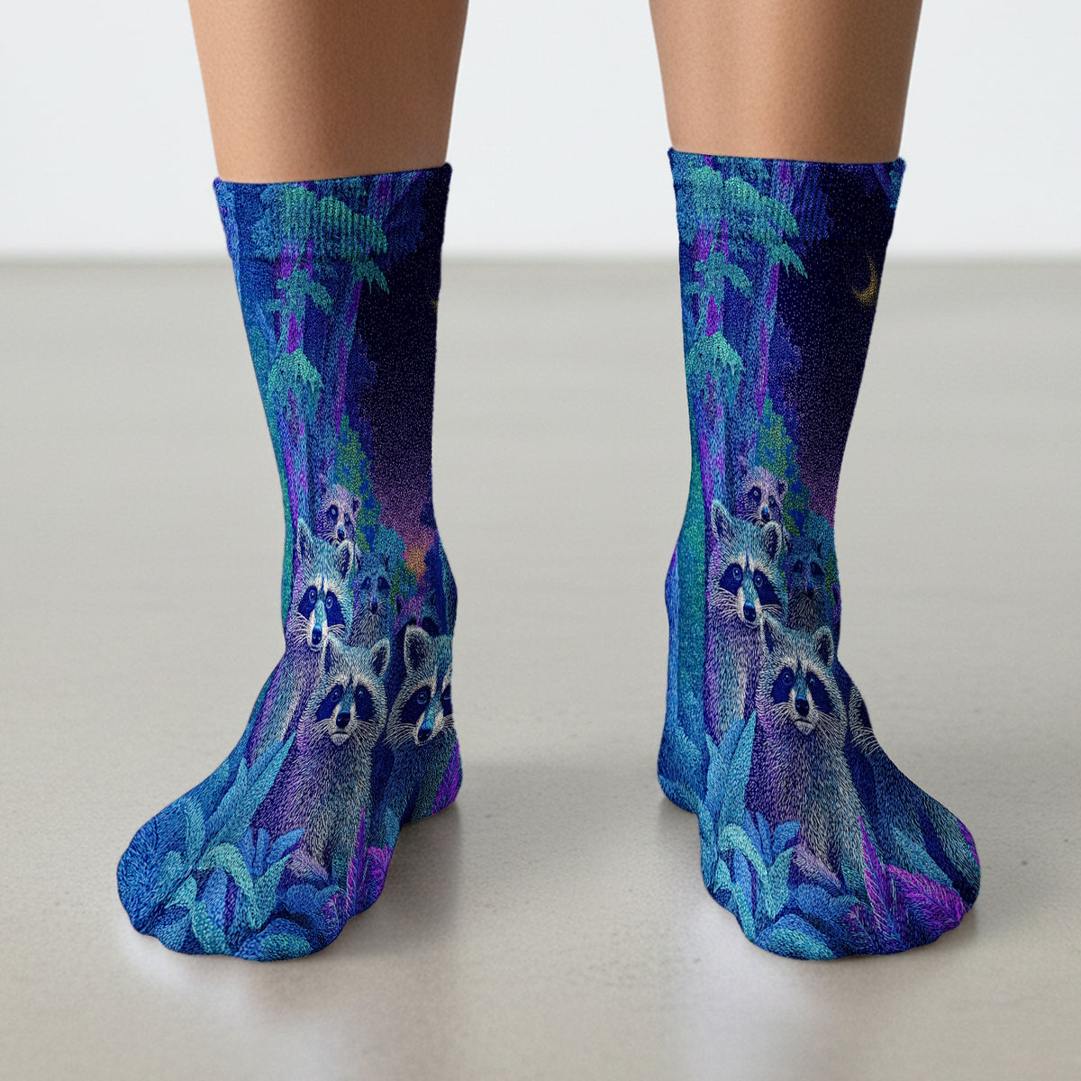 Moonlit Raccoon Pattern Socks, Adult Socks for Men and Women