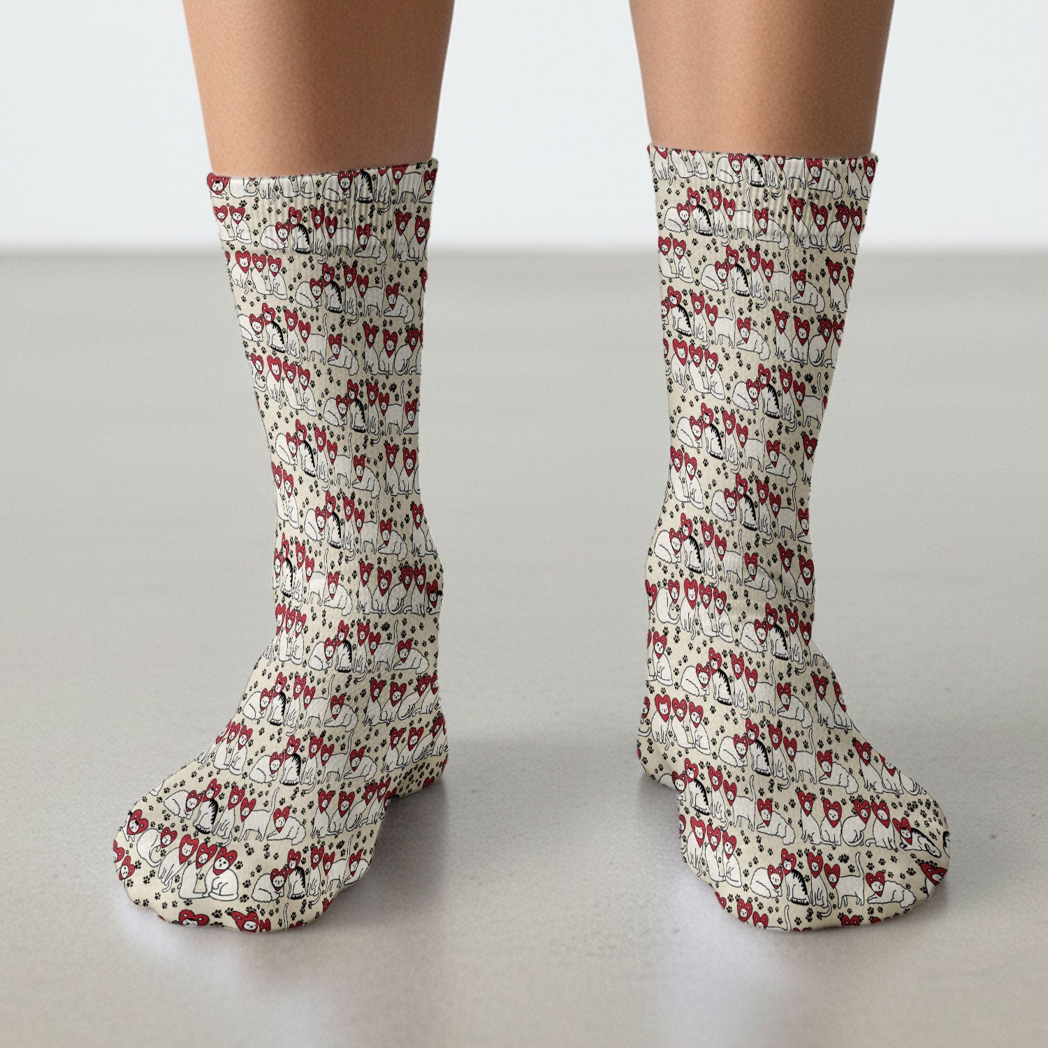 Cute Cat Heart Pattern Scrub Socks, Funny Cat Scrub Sock For Nurses, Breathable Fabrics Nursing Uniform