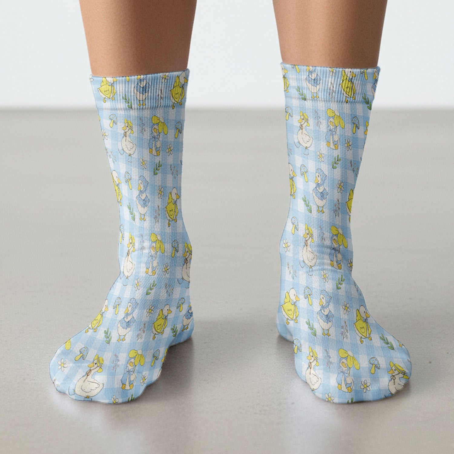 Cute Duck Outfit Gingham Pattern Scrub Socks, Socks for Nurse Doctor