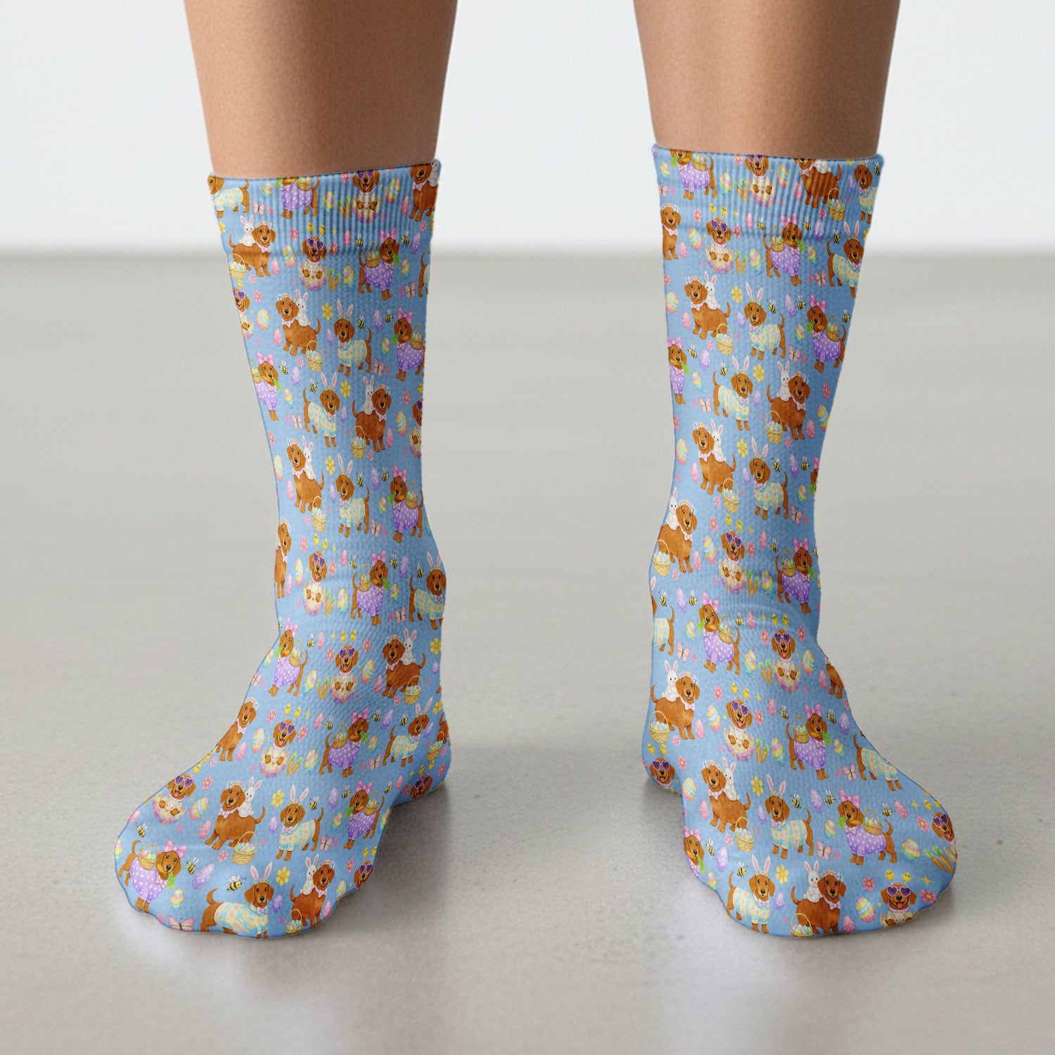 Cute Easter Dachshund Dog Pattern Socks, Adult Socks for Men and Women