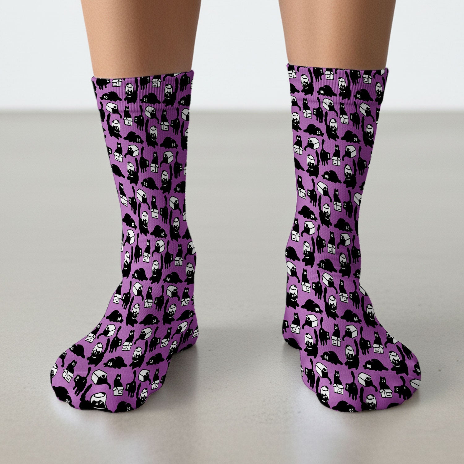 Dark Playful Cat Cartoon Pattern Medical Socks, Socks for Nurse Doctor