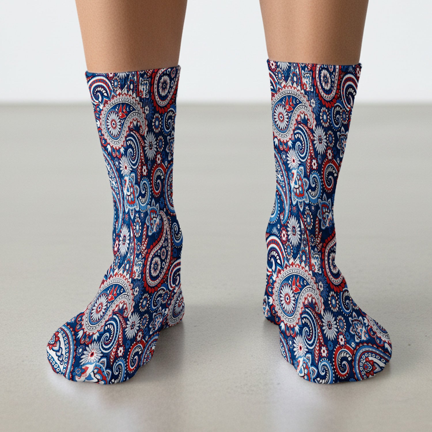 Patriotic Red White Blue Paisley Pattern Socks, Adult Socks for Men and Women