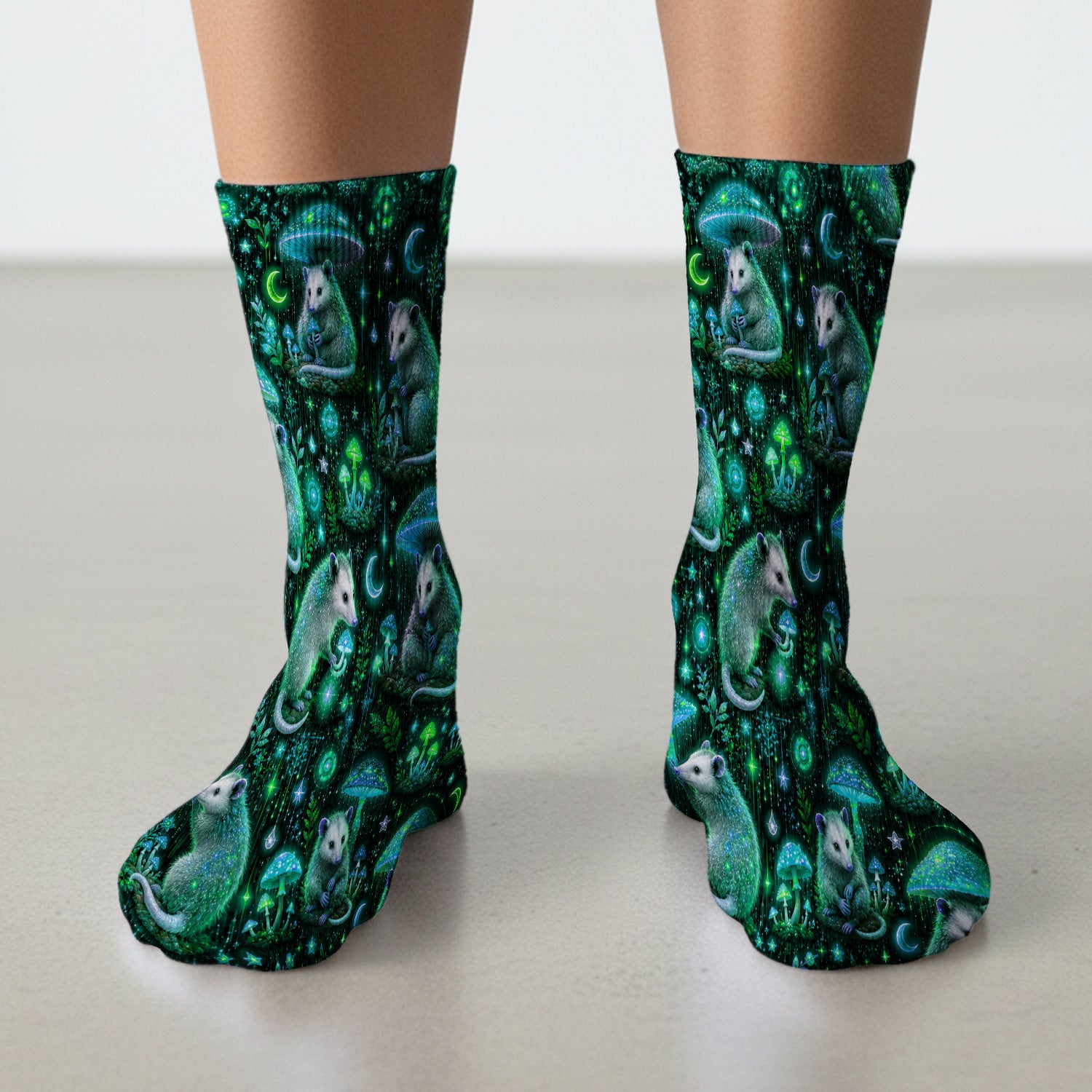 Moonlit Opossum Mushroom Pattern Socks, Adult Socks for Men and Women