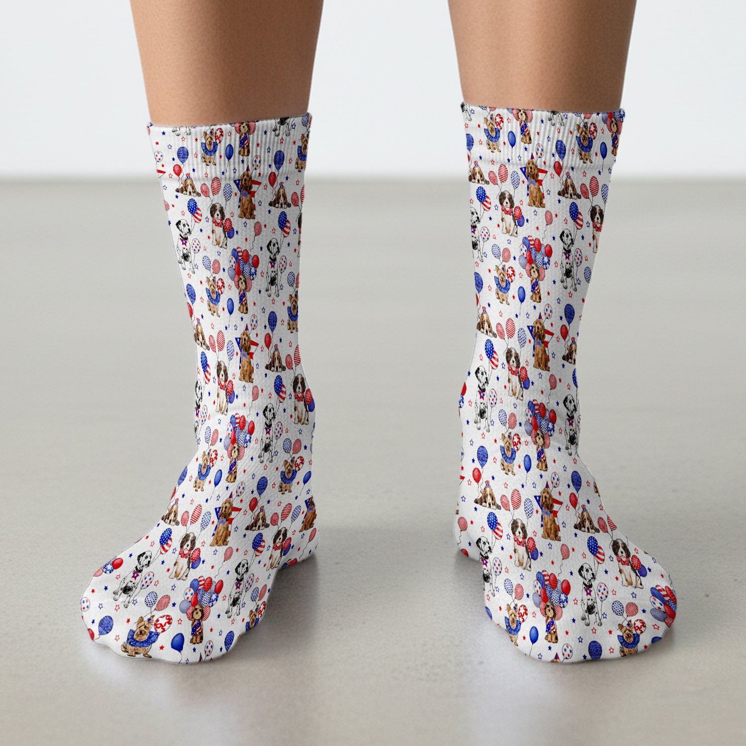 Patriotic Dogs With USA Flag Balloons Pattern Socks, Breathable Fabrics Medical Uniform