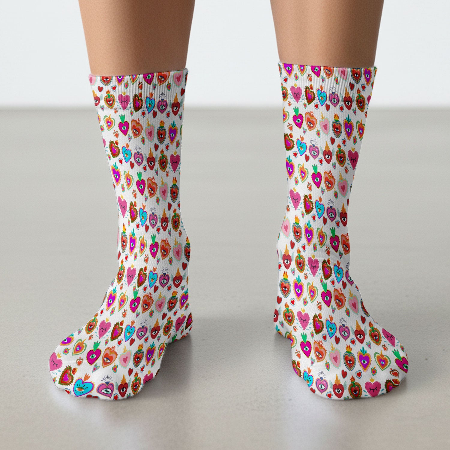 Valentine Colorful Sacred Heart Print Medical Socks, Breathable Fabrics Medical Uniform
