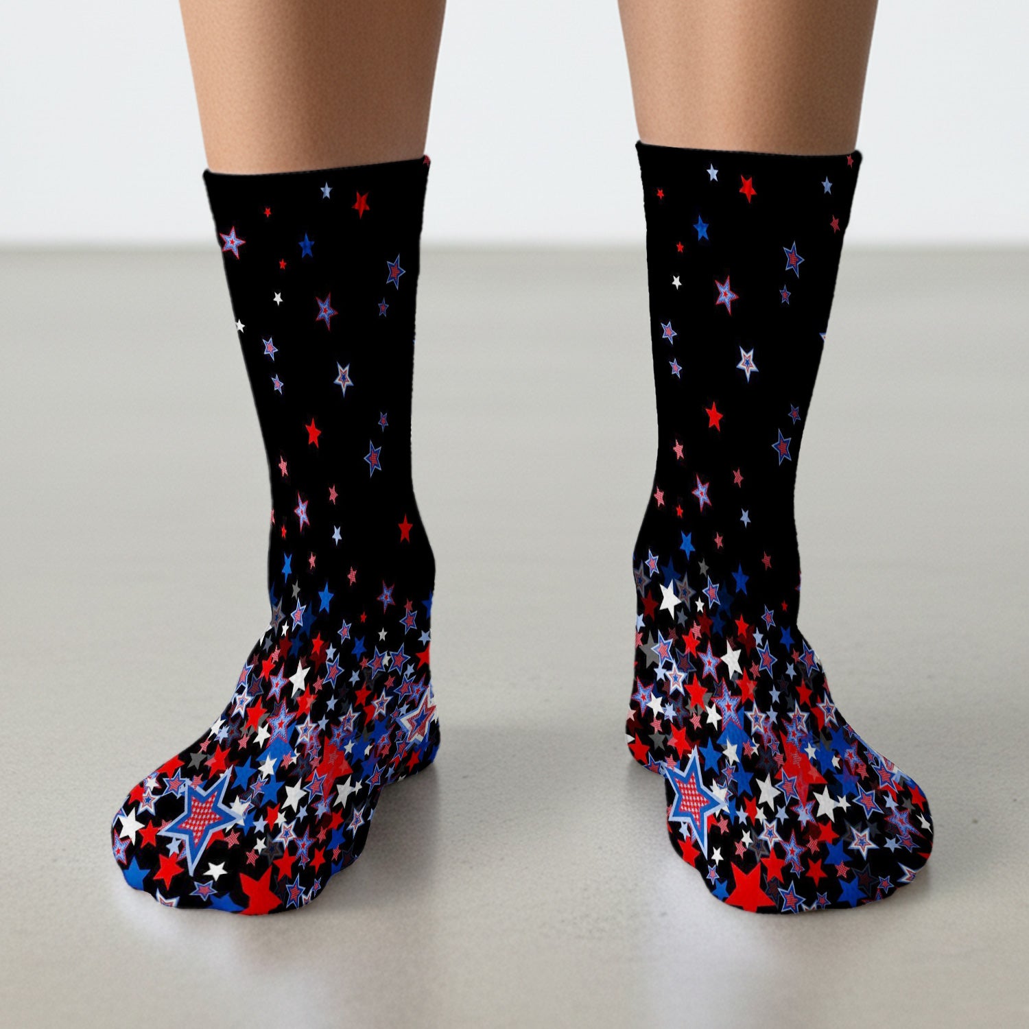 Festive Patriotic Ribbon Bow Star Pattern Socks, Adult Socks for Men and Women