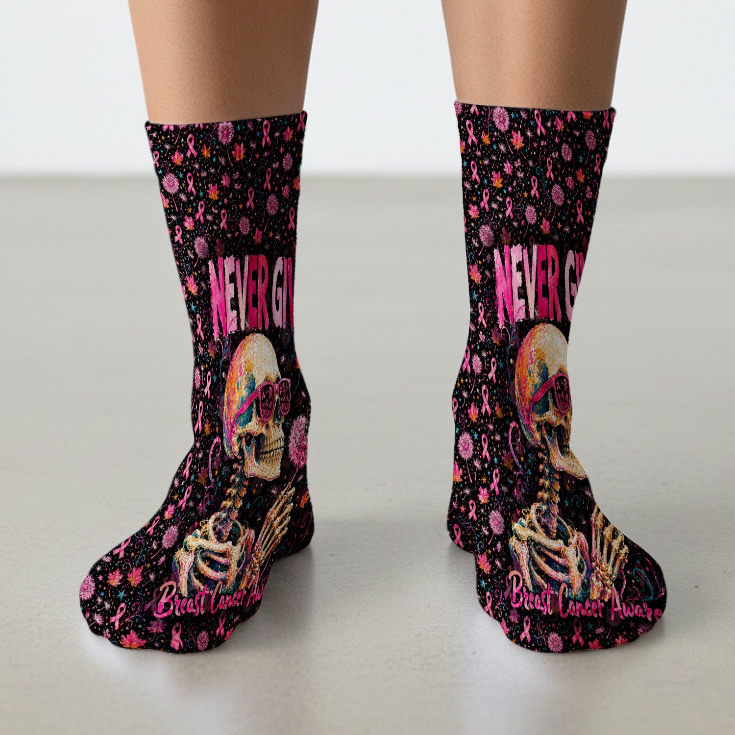 Meaningful Breast Cancer Awareness Skeleton Socks, Adult Socks for Men and Women