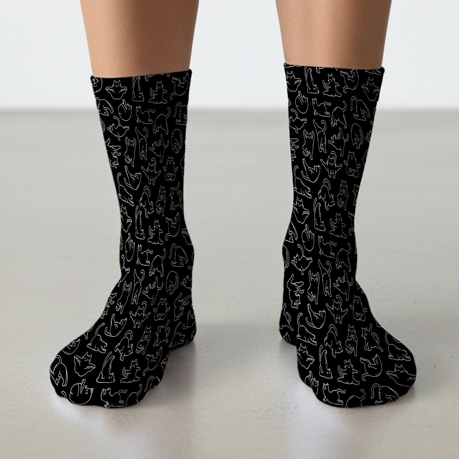 Cute Cat Outline Playing Pattern Socks, Breathable Fabrics Medical Uniform