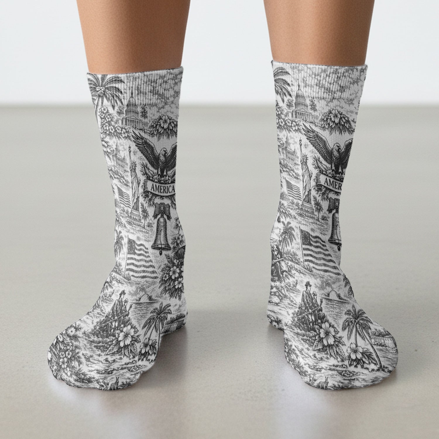 Patriotic America Heritage Toile Pattern Sock, Breathable Fabrics Medical Uniform