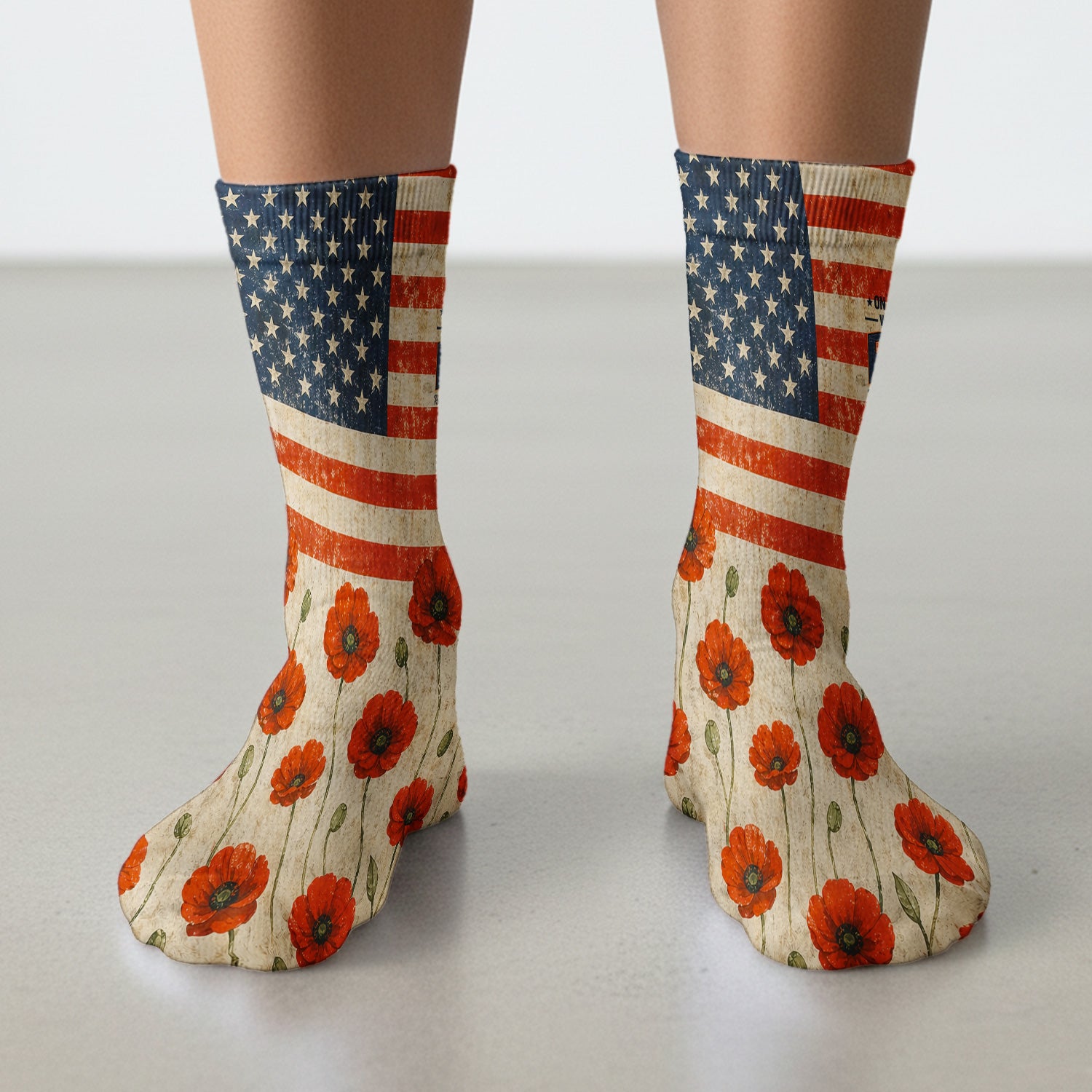 Patriotic American Flag Poppy Flower Pattern Socks, Adult Socks for Men and Women