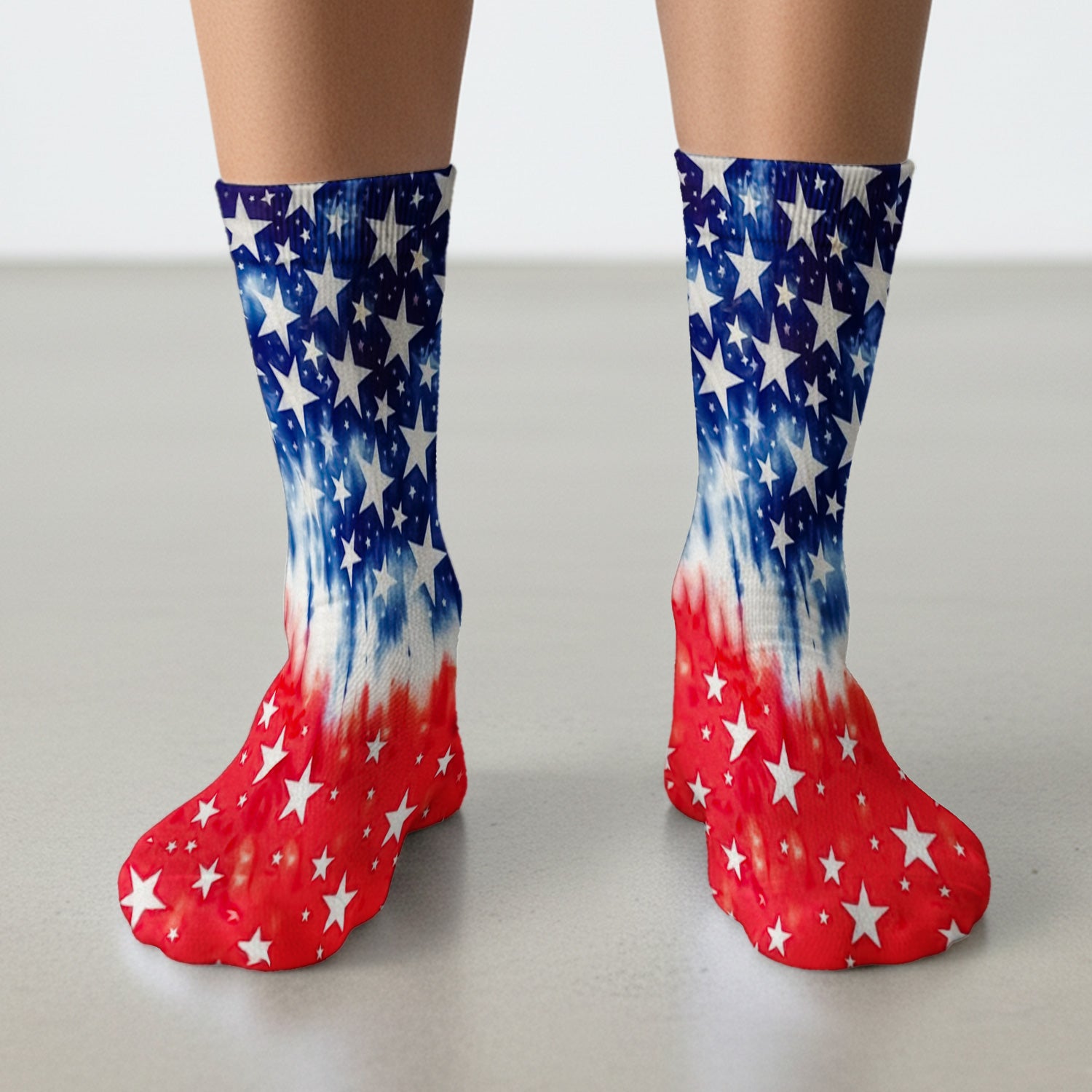 Patriotic Stars Tie Dye Pattern Socks, Adult Socks for Men and Women