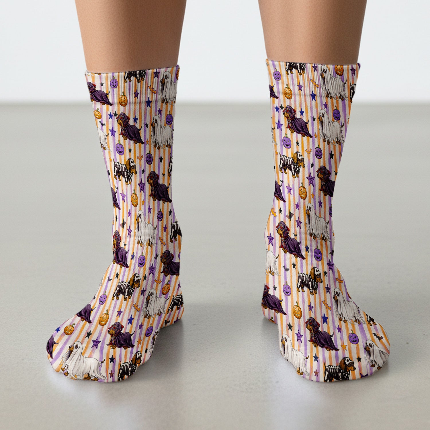 Halloween Dachshund Stripe Pattern Socks, Adult Socks for Men and Women