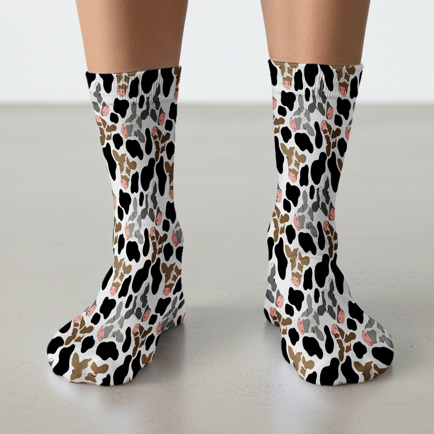 Cute Cow Face Black White Pattern Nurse Socks, Adult Socks for Men and Women