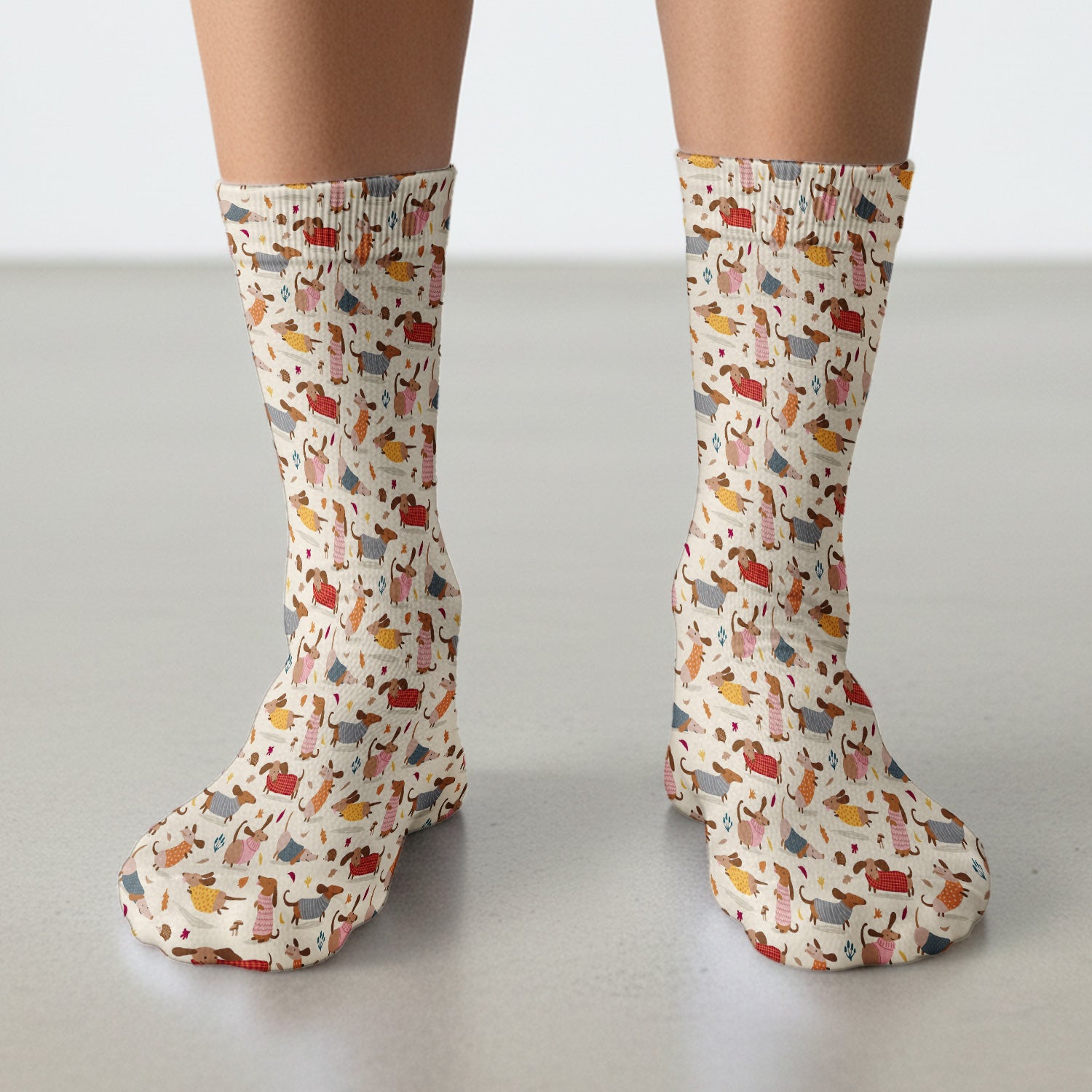 Cute Autumn Dachshund Print Socks, Adult Socks for Men and Women