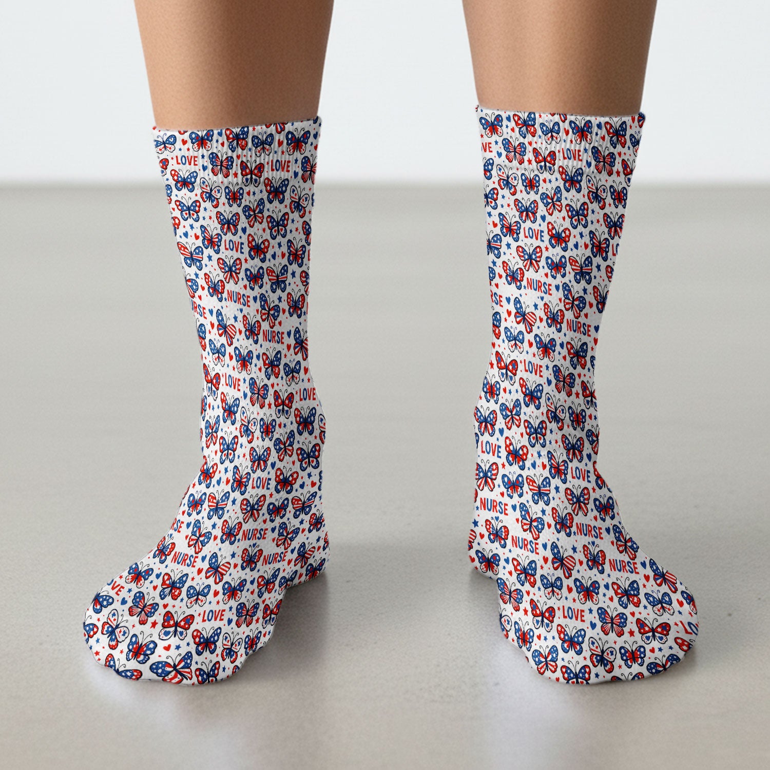 USA Patriotic Butterfly Nurse Scrub Socks, Comfortable Uniform Scrubs For Nursing