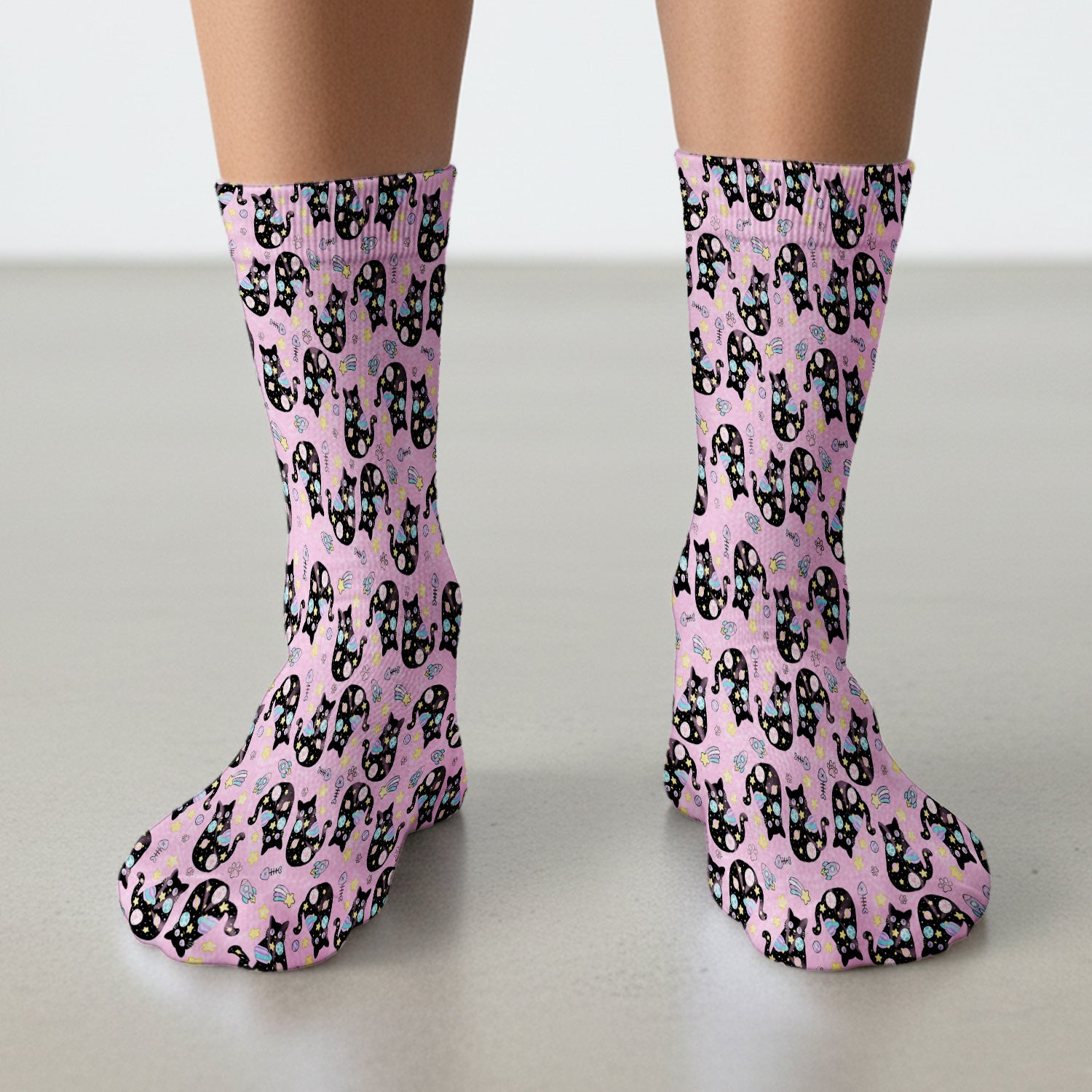 Galaxy Black Cat Space Pattern Socks, Breathable Fabrics Medical Uniform