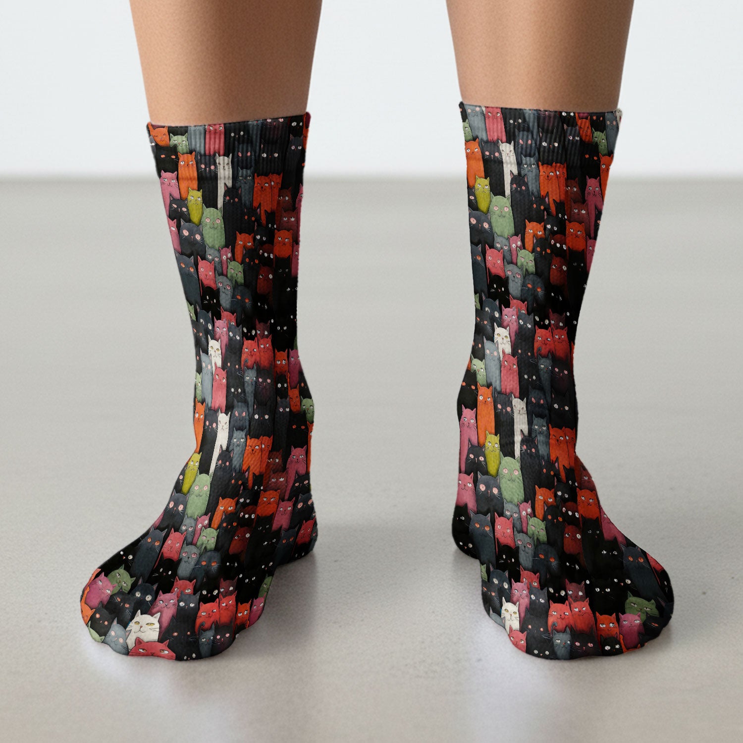 Cat Pattern Nurse Scrub Socks, Artistic Cat Nurses Sock For Women, Breathable Fabrics Nursing Uniform