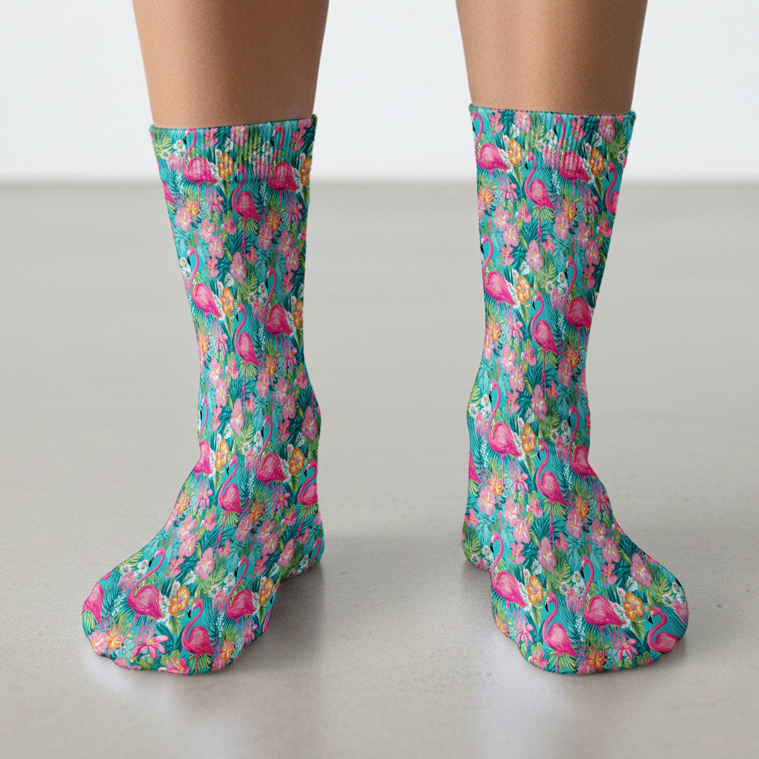 Tropical Flamingo Floral Pattern Socks, Adult Socks for Men and Women