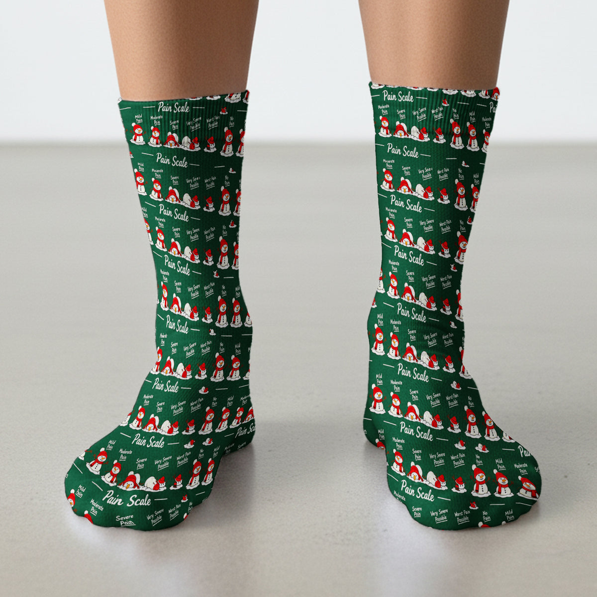 Funny Christmas Snowman Pain Scale Scrub Socks, Breathable Fabrics Nursing Uniform