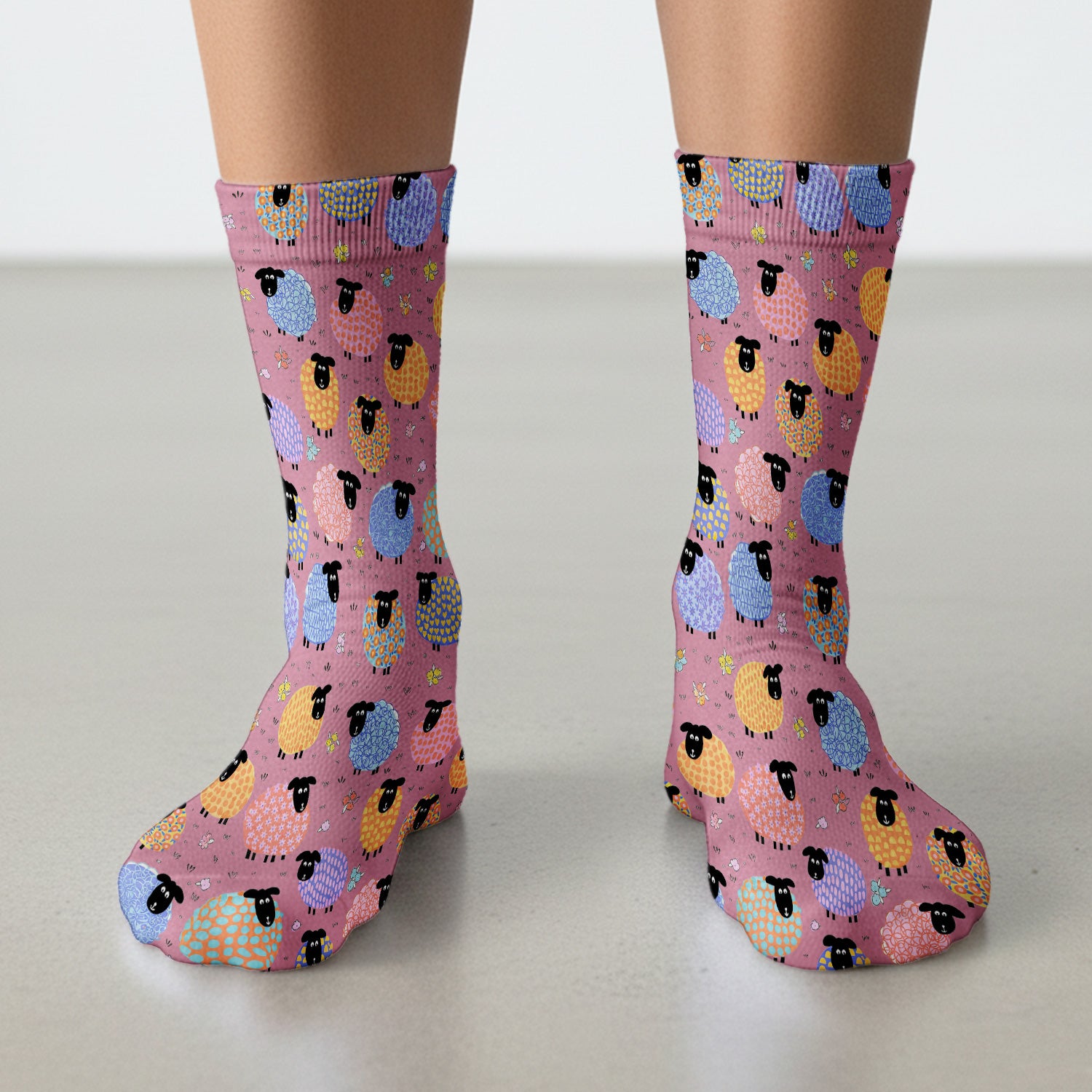 Funny Colorful Sheep Pattern Socks, Breathable Fabrics Medical Uniform