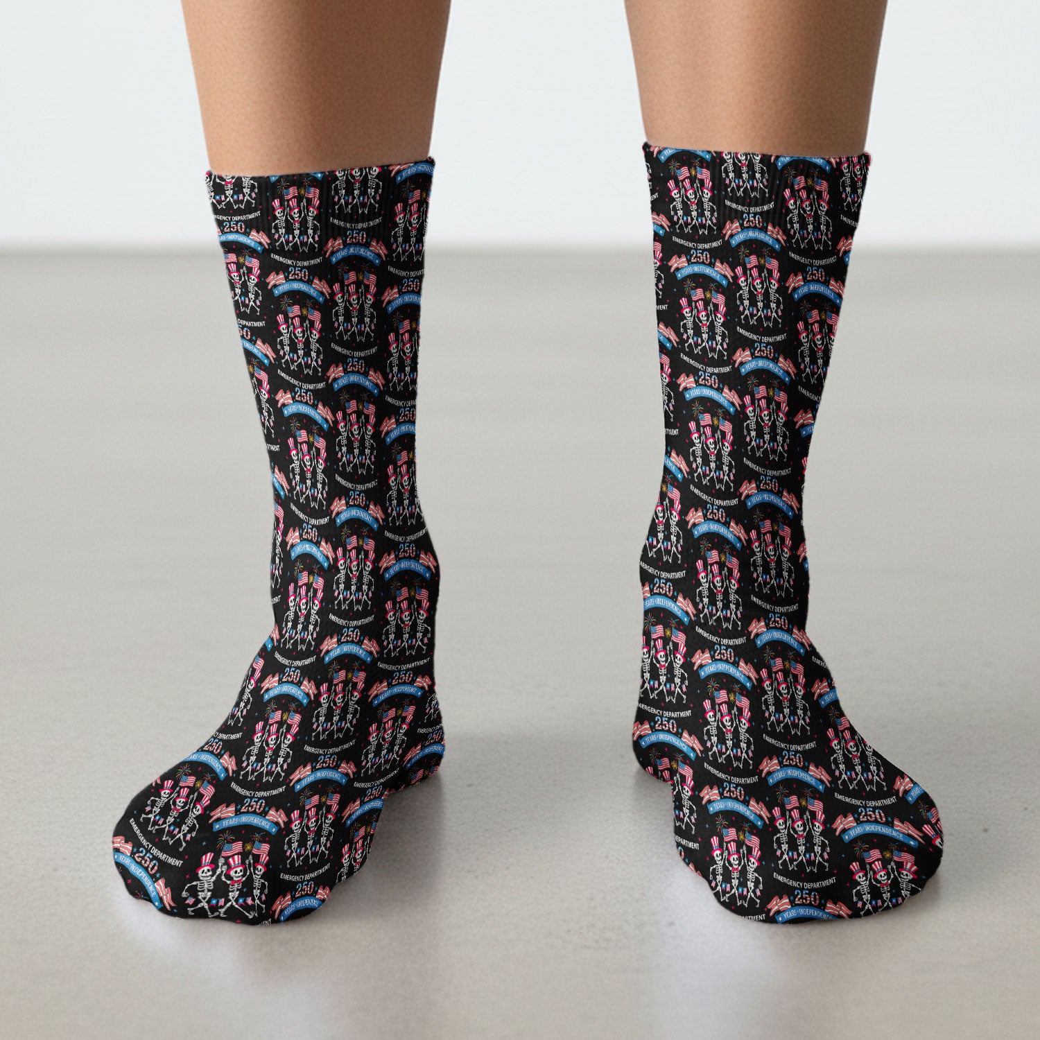 Patriotic Skeleton 250 Years ER Print Socks, Breathable Fabrics Medical Uniform