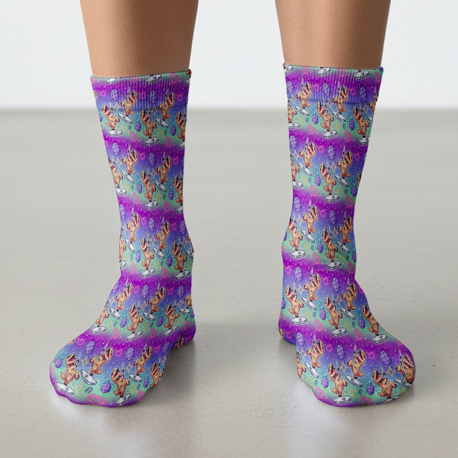 Funny Dancing Dinosaur Disco Party Pattern Nurse Socks, Adult Socks for Men and Women