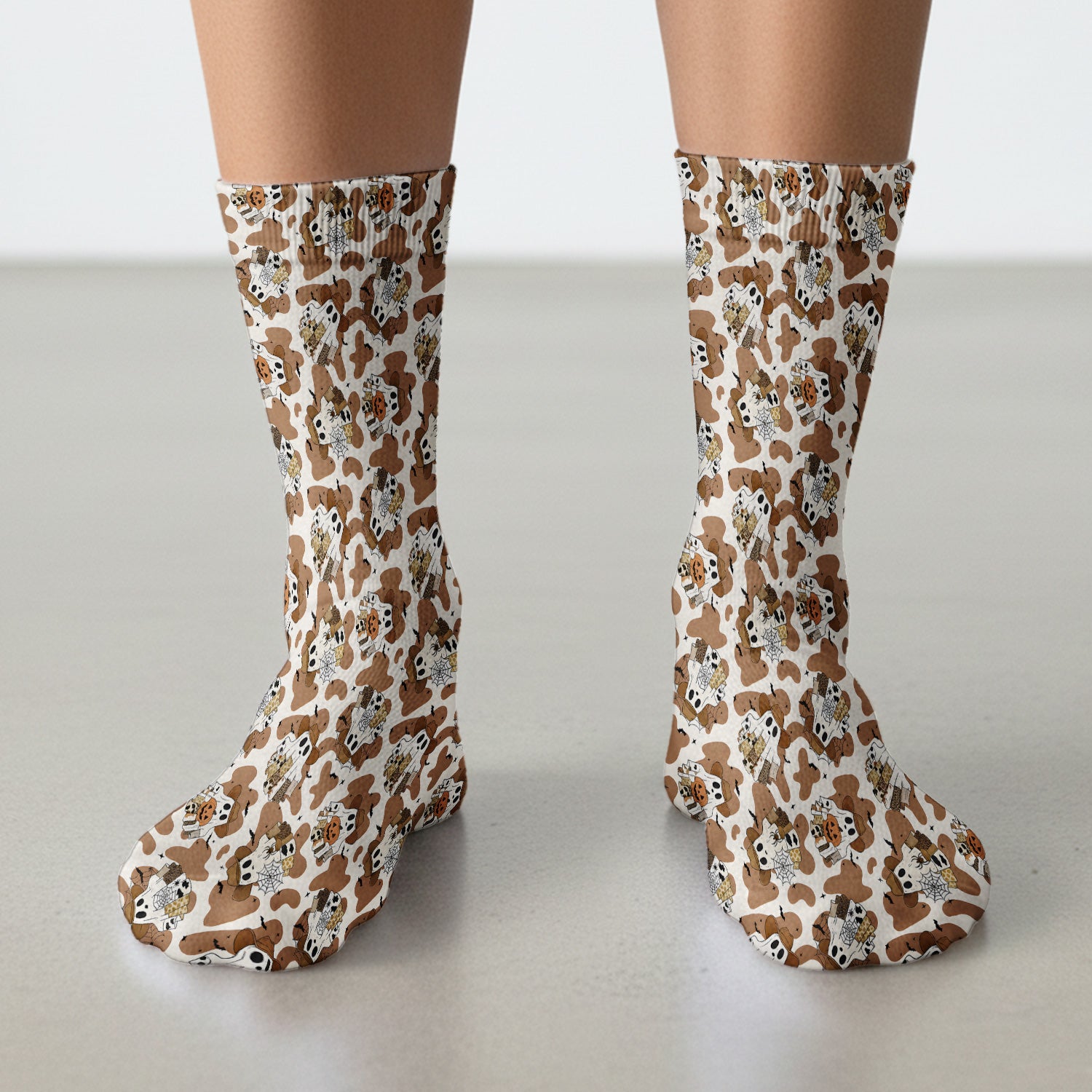 Halloween Cow Ghost Print Socks, Adult Socks for Men and Women