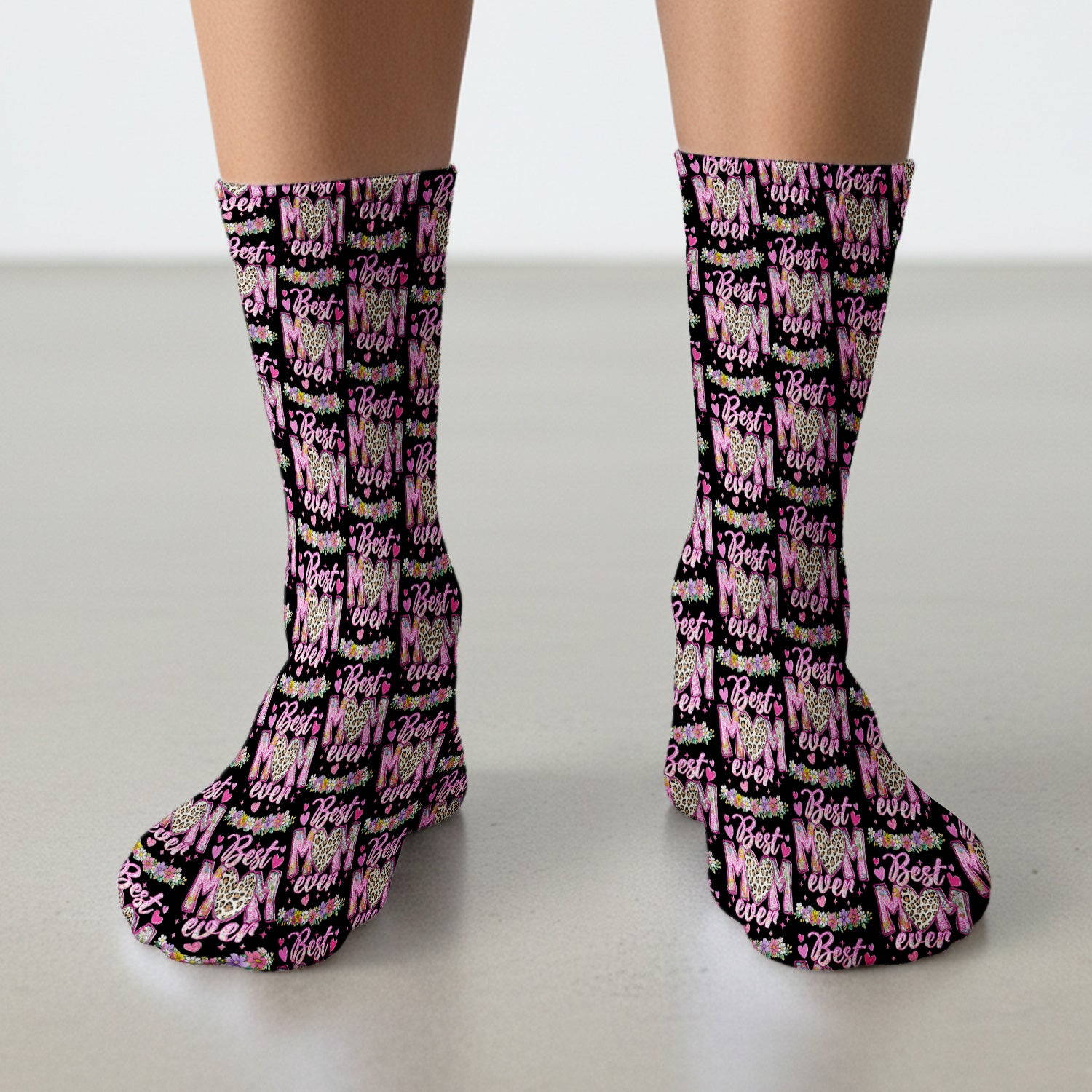 Best Mom Ever Leopard Heart Floral Pattern Socks, Breathable Fabrics Medical Uniform