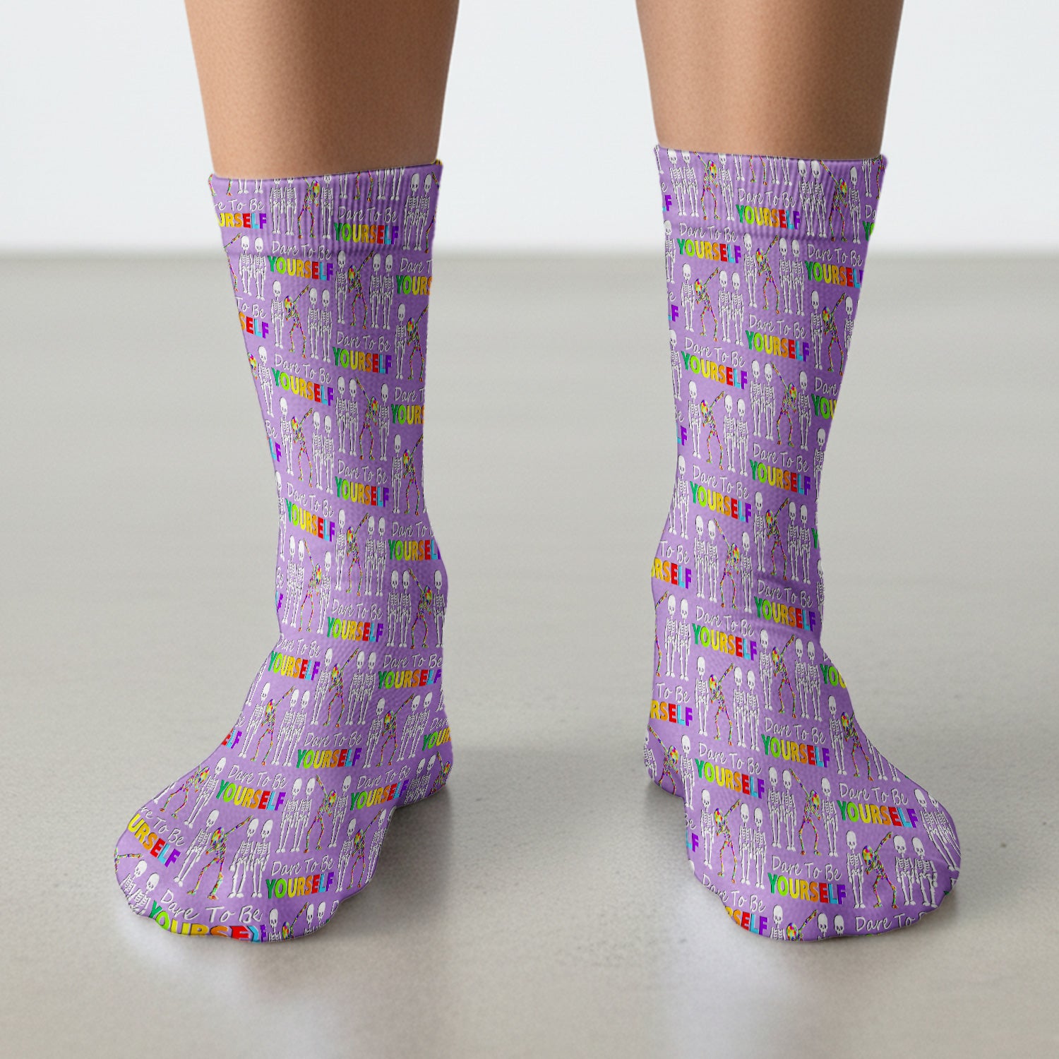 Rainbow Skeleton Dare To Be Yourself Pattern Socks, Adult Socks for Men and Women