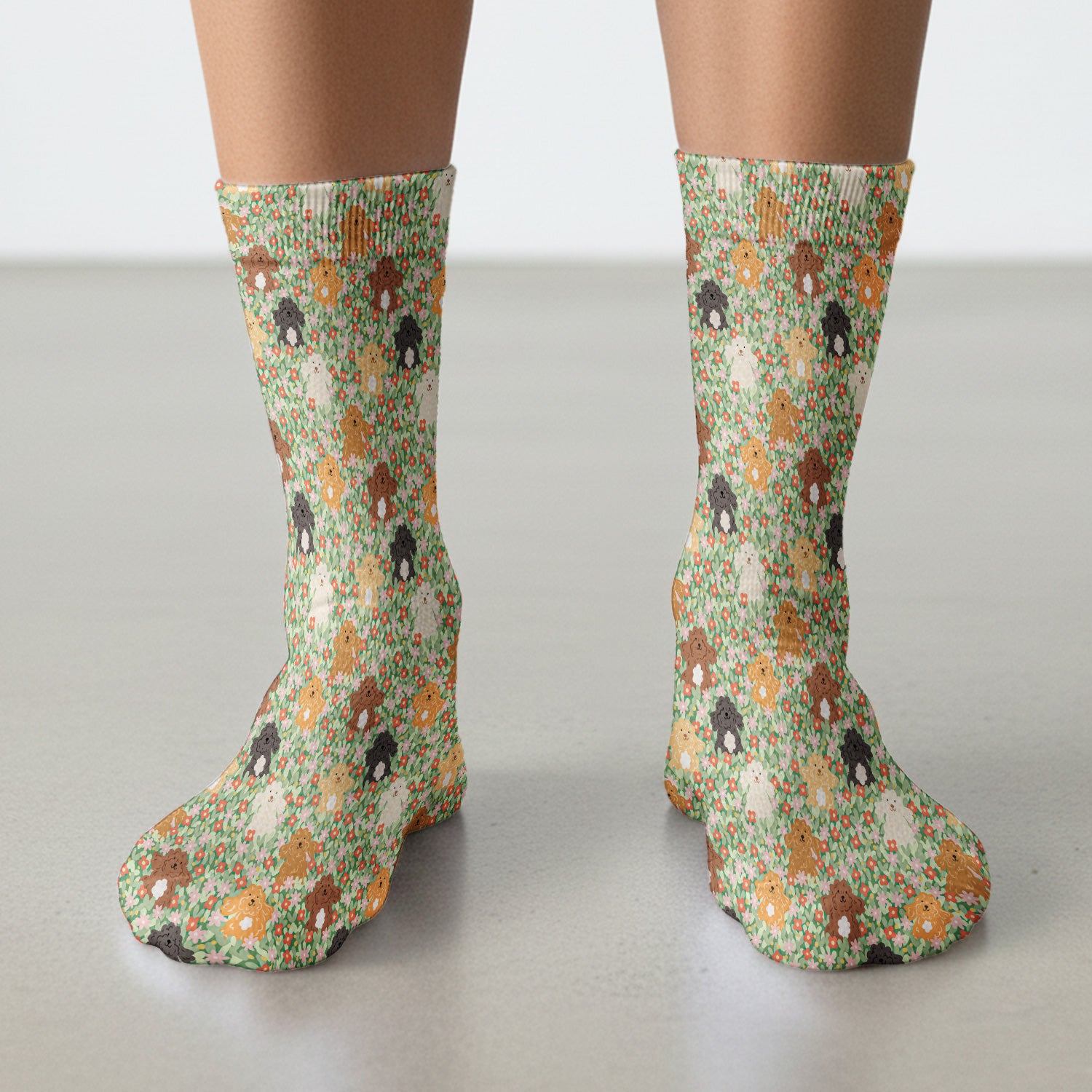 Cute Poodle Dogs Floral Pattern Socks, Adult Socks for Men and Women