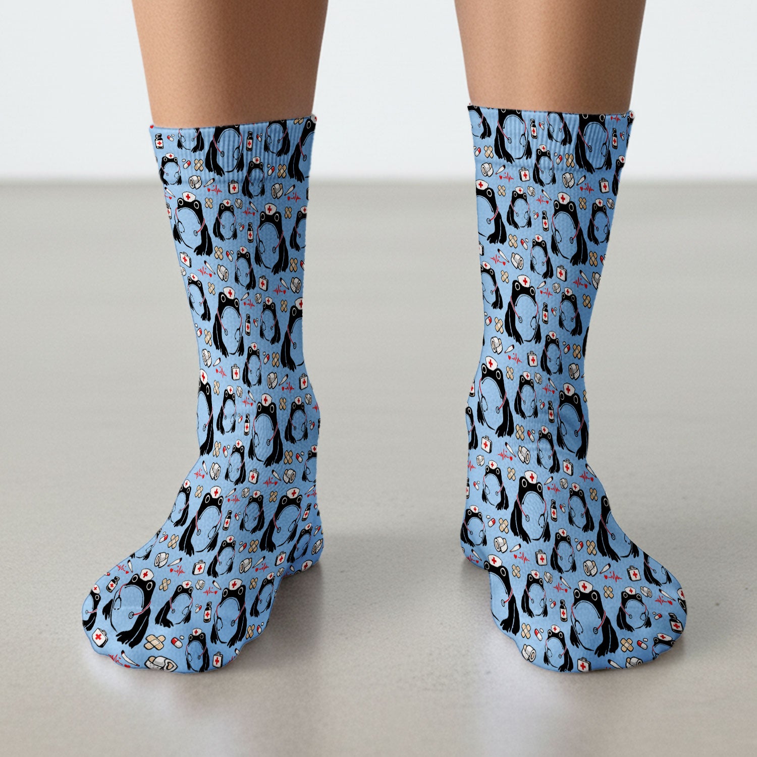 Cute Frog Nurse Medical Pattern Socks, Breathable Fabrics Medical Uniform