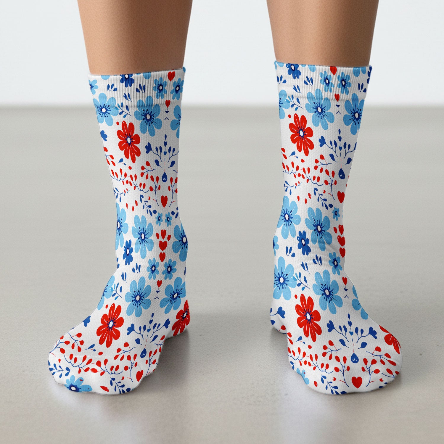 Symmetrical Folk Floral Heart Pattern Socks, Socks for Nurse Doctor
