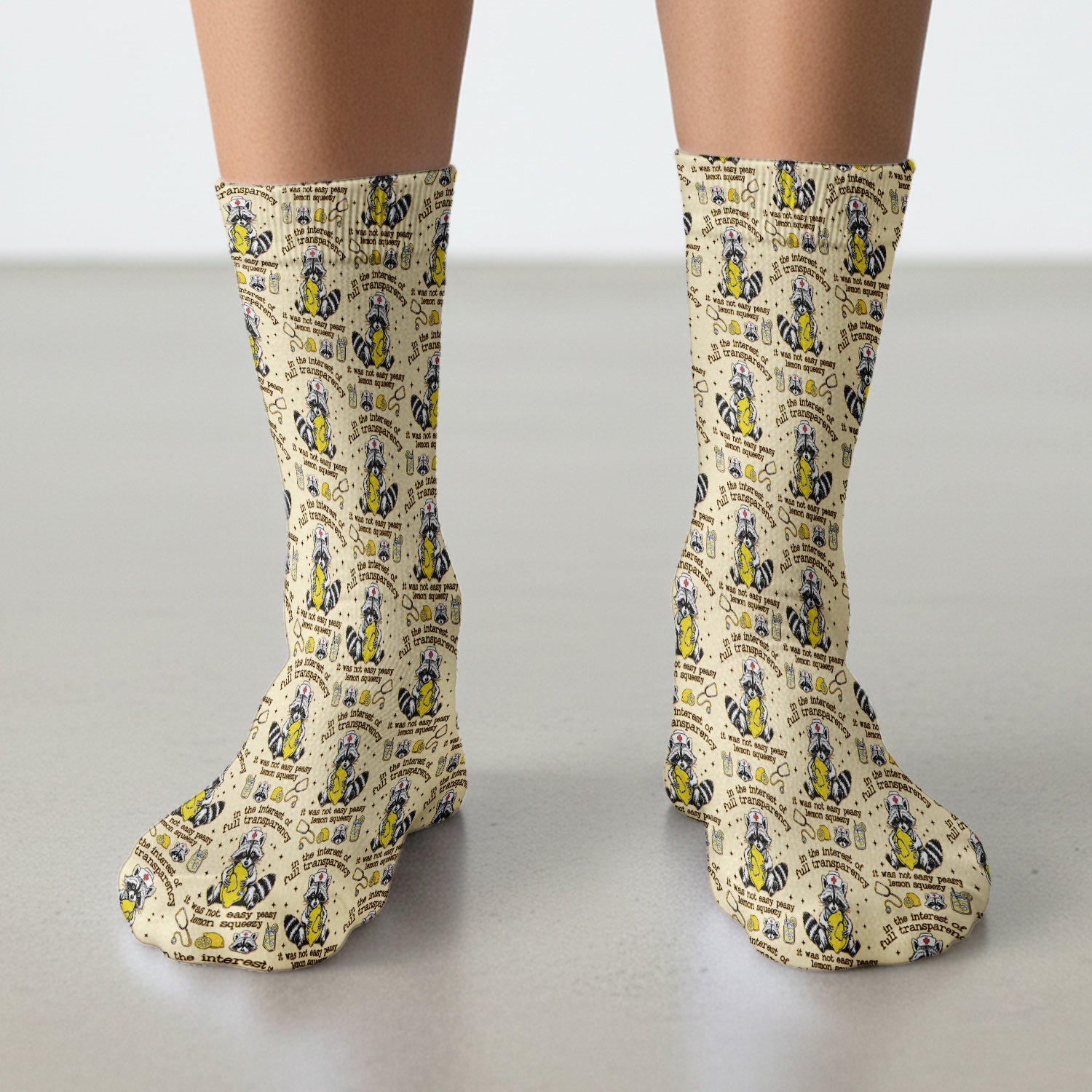 Raccoon Lemon Quote Medical Humor Pattern Socks, Breathable Fabrics Medical Uniform