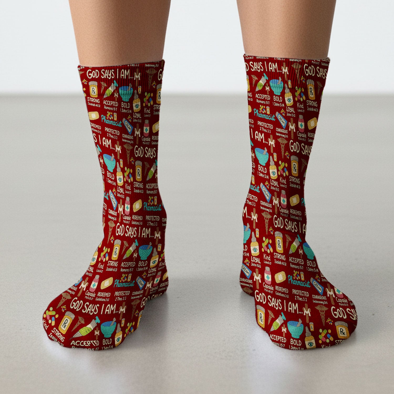 God Says I Am Pharmacist Socks - Christian Adult Socks for Men and Women - Bible Verse Medical Gift for Nurses