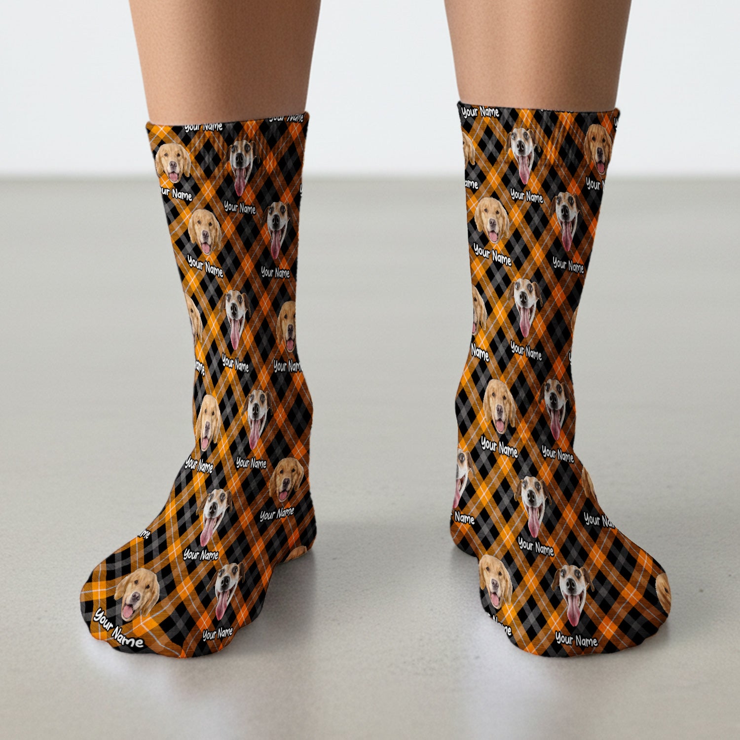 Personalized Halloween Dog Photo Plaid Socks, Adult Socks for Men and Women