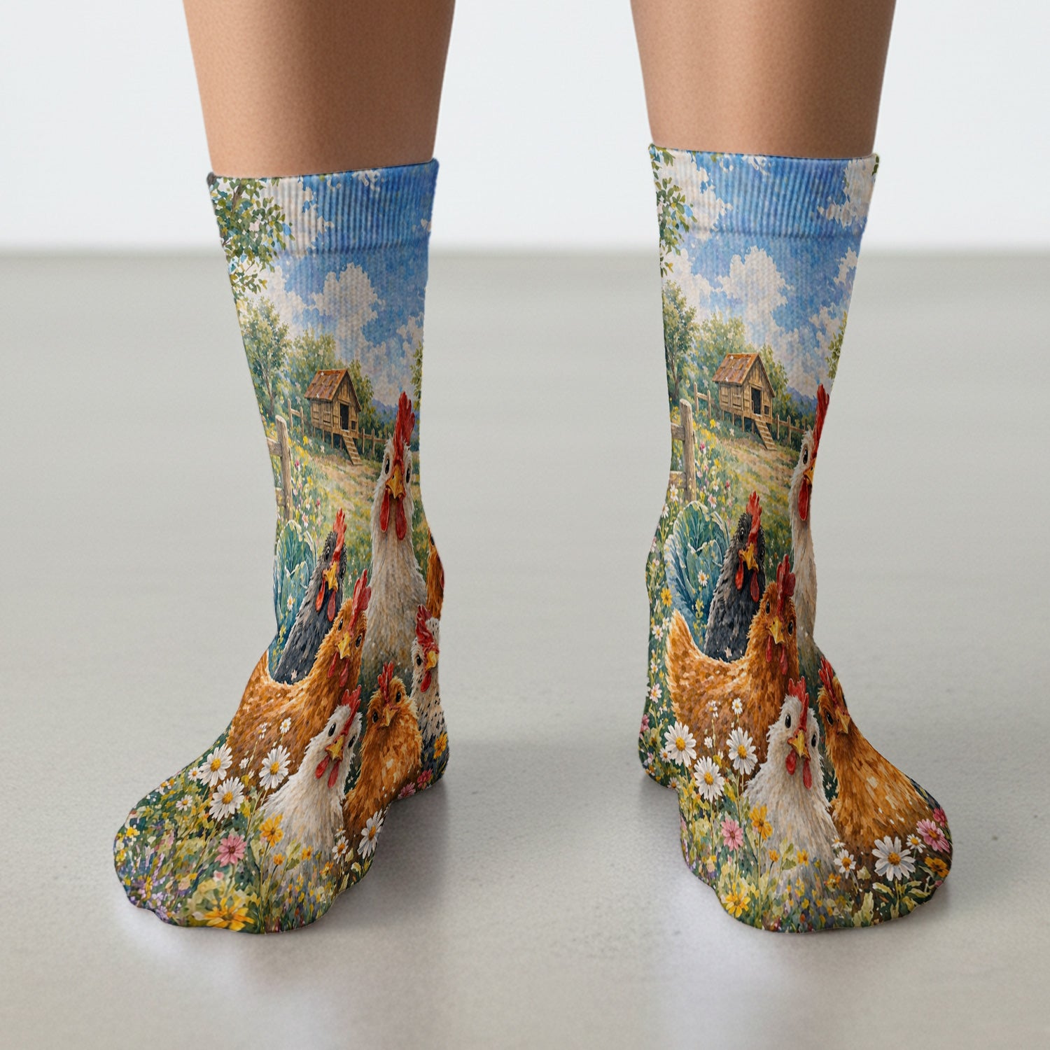 Rustic Chicken Family Farm Garden Pattern Nurse Socks, Adult Socks for Men and Women