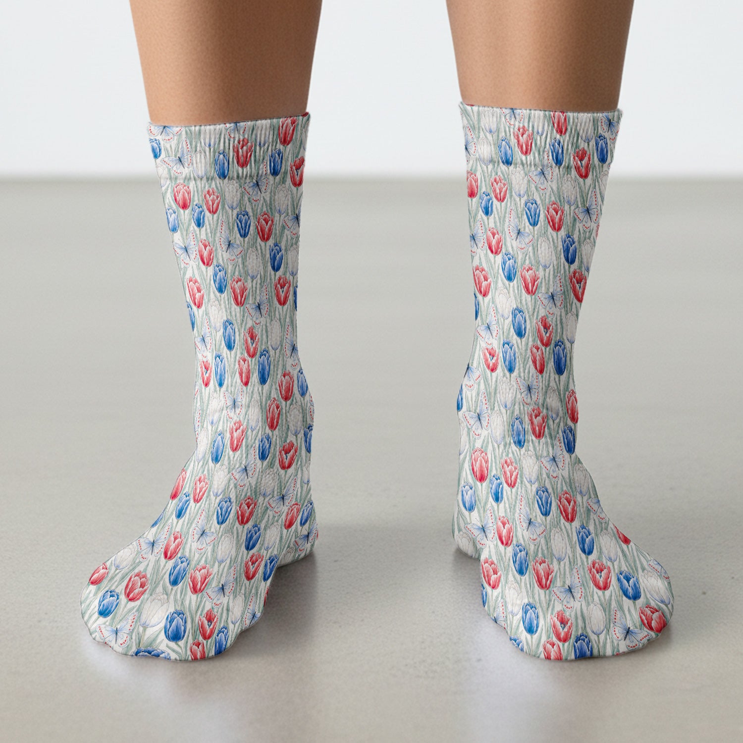 Patriotic Tulip Butterfly Nurse for RN, CNA, Healthcare Workers Socks, Adult Socks for Men and Women
