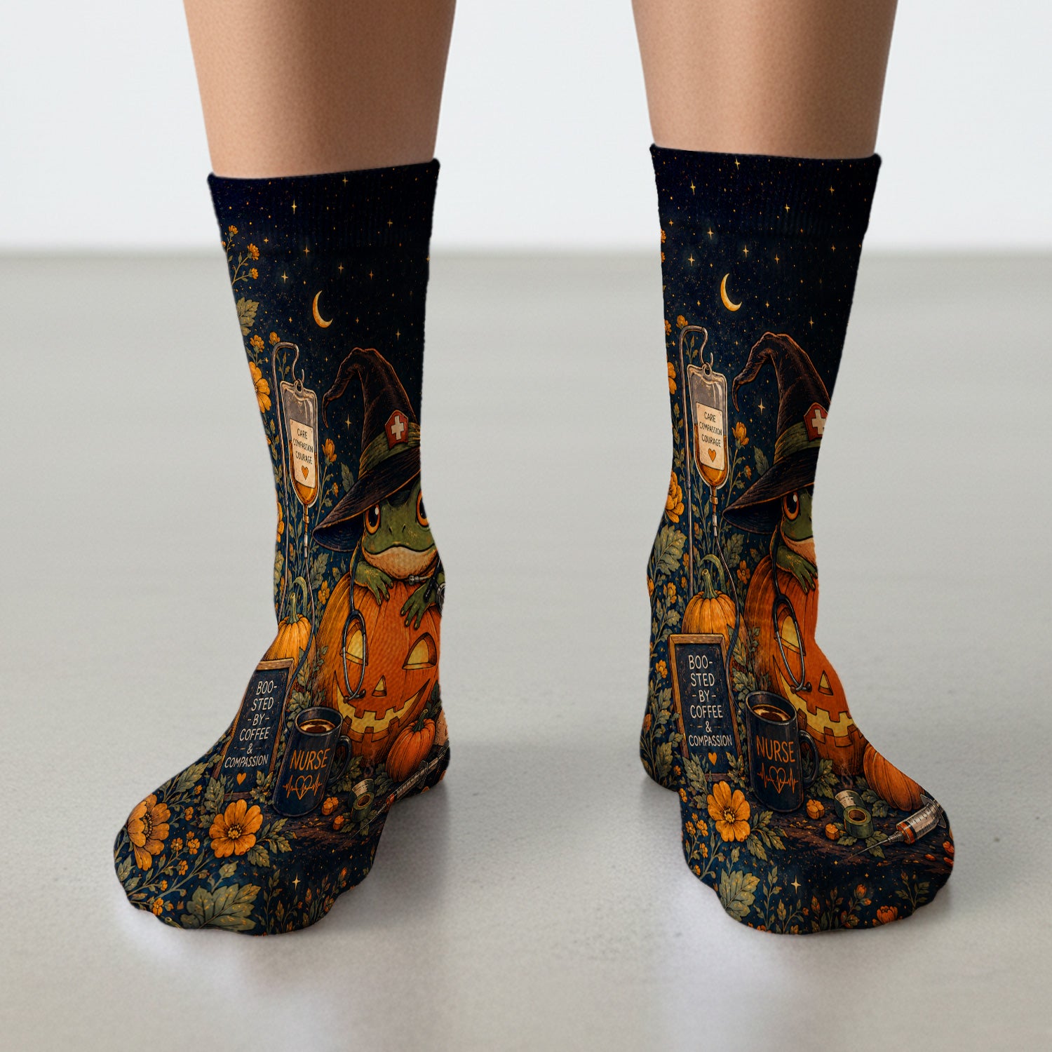Halloween Witch Frog Pumpkin Socks, Adult Socks for Men and Women