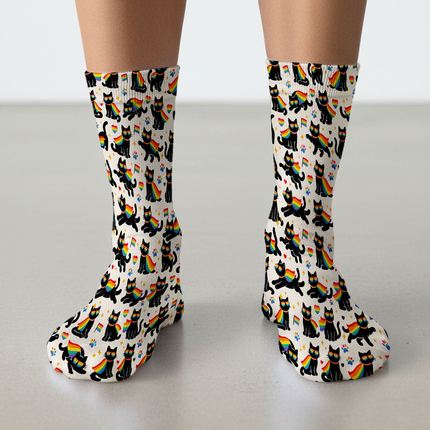 Rainbow Black Cat Pride Pattern Socks, Breathable Fabrics Medical Uniform