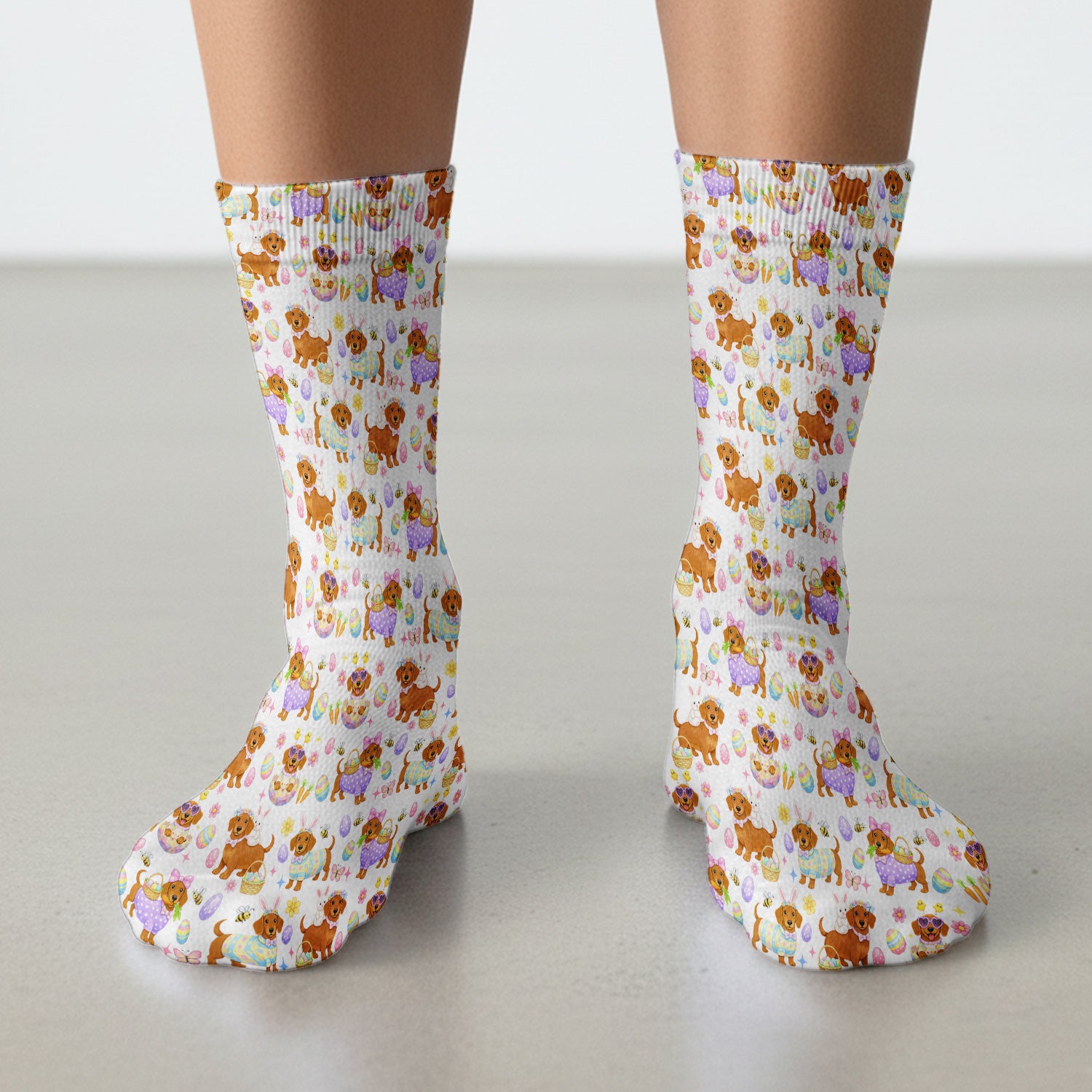 Cute Easter Dachshund Dog Pattern Socks, Adult Socks for Men and Women