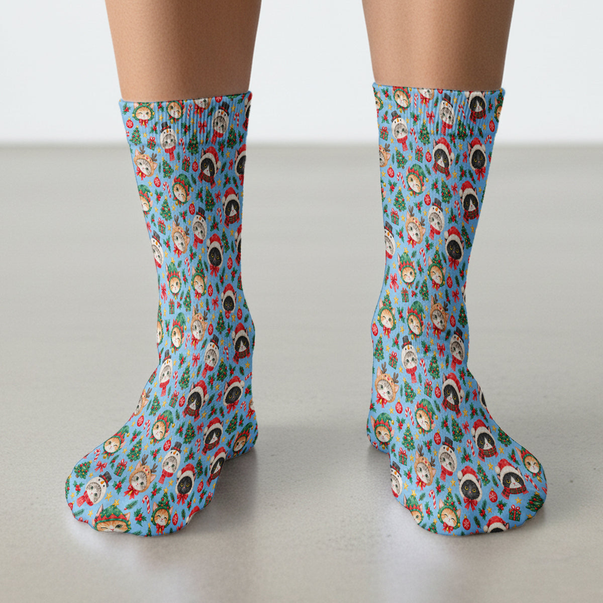 Christmas Cats And Trees Pattern Scrub Socks, Kawaii Medical Pattern Sock, Breathable Fabrics Nursing Uniform