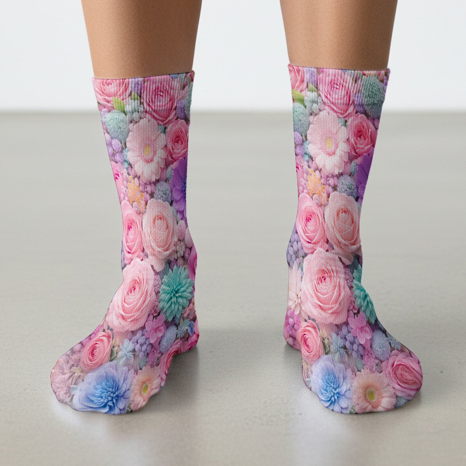 Pastel Floral Socks, Pink Rose Cute Candy Color Medical Socks for Men and Women